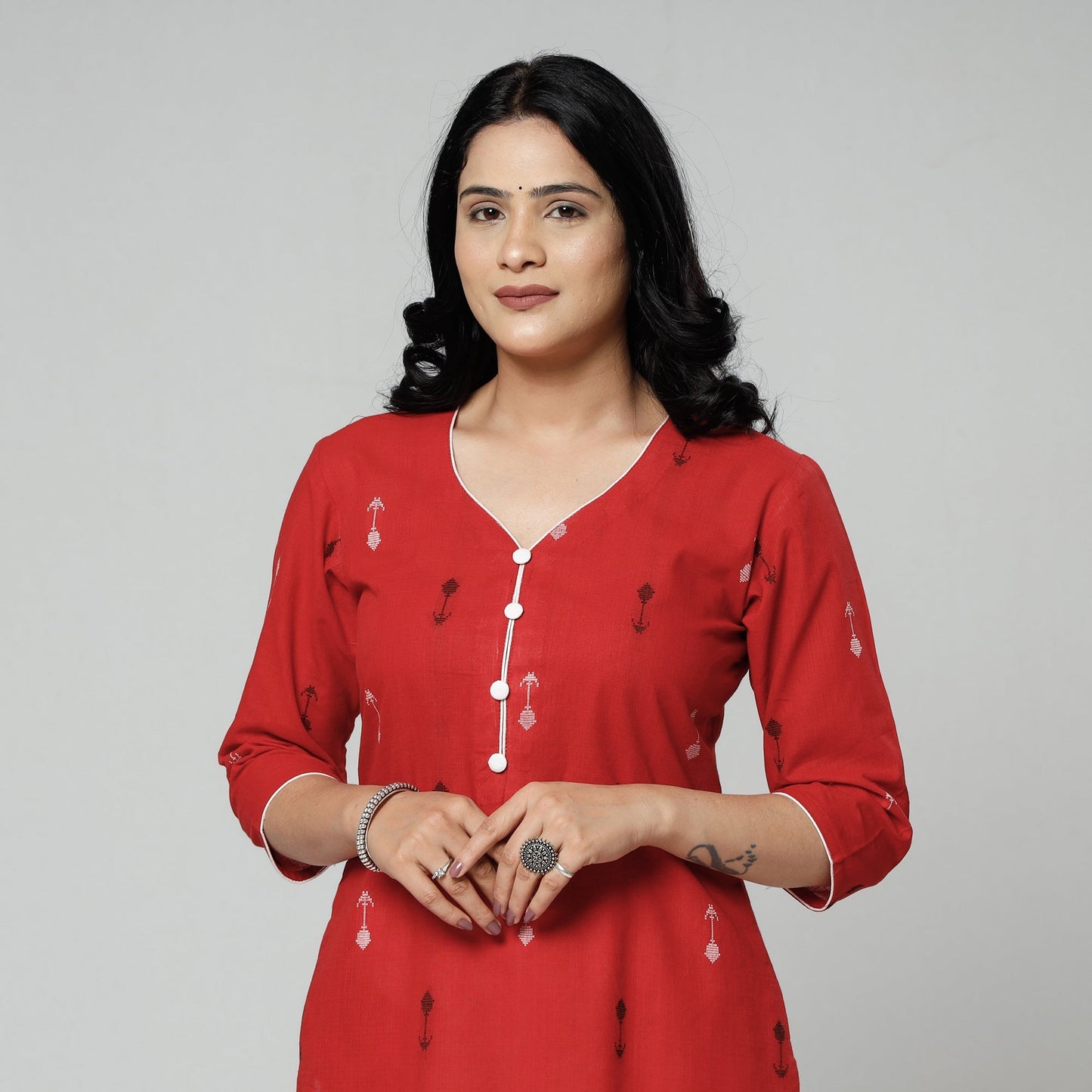 Jacquard Cotton Long Kurta for Women