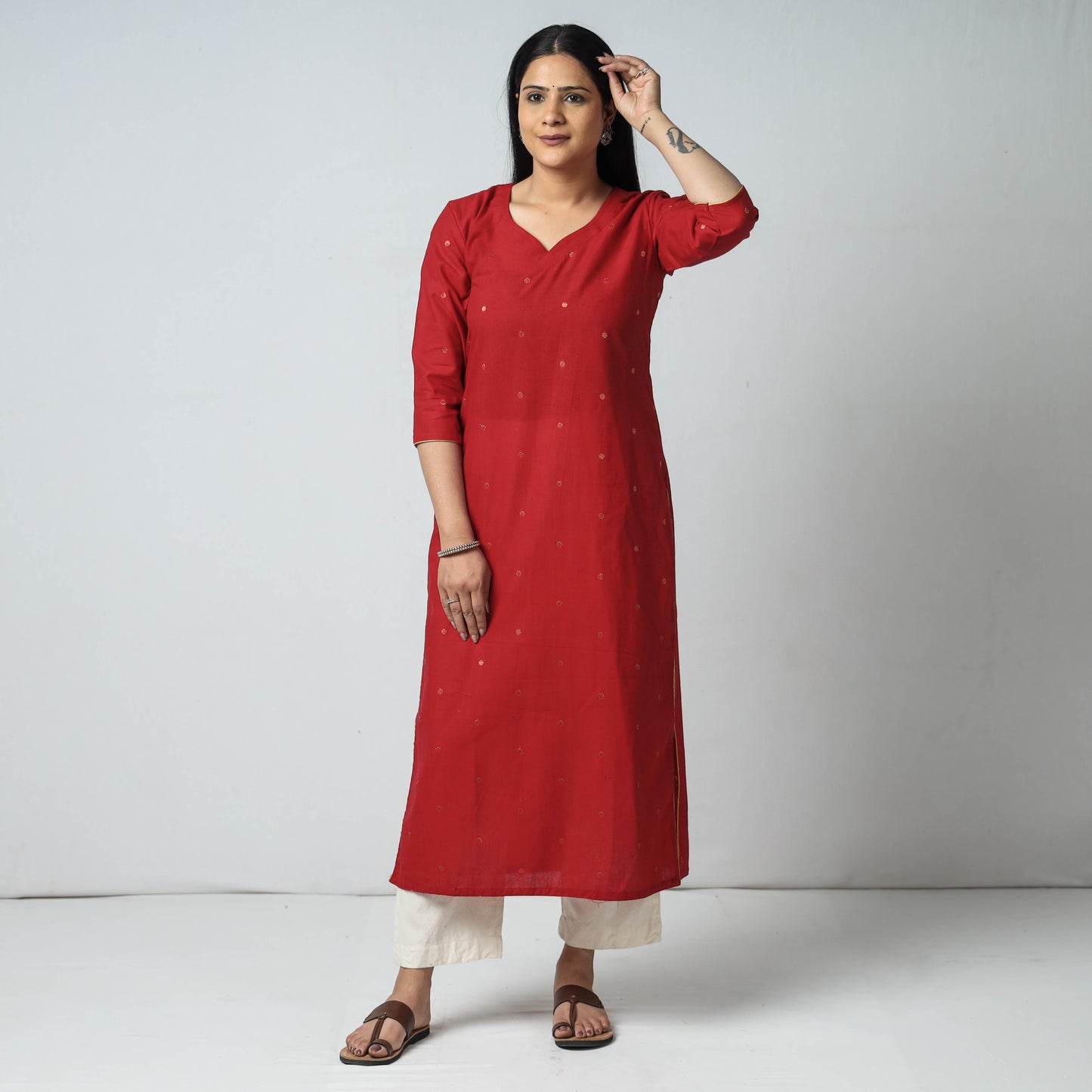 Jacquard Cotton Long Kurta for Women