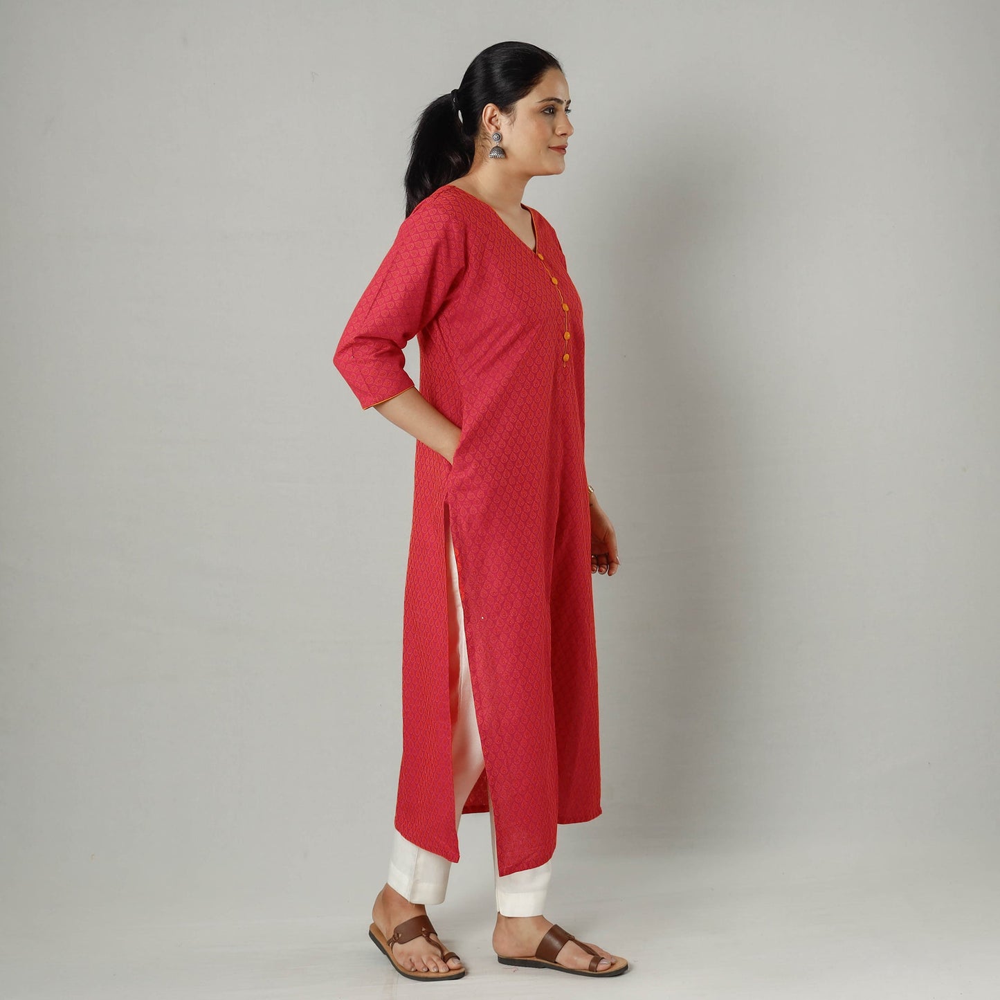 Jacquard Cotton Long Kurta for Women