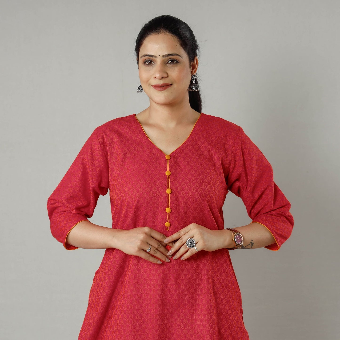 Jacquard Cotton Long Kurta for Women
