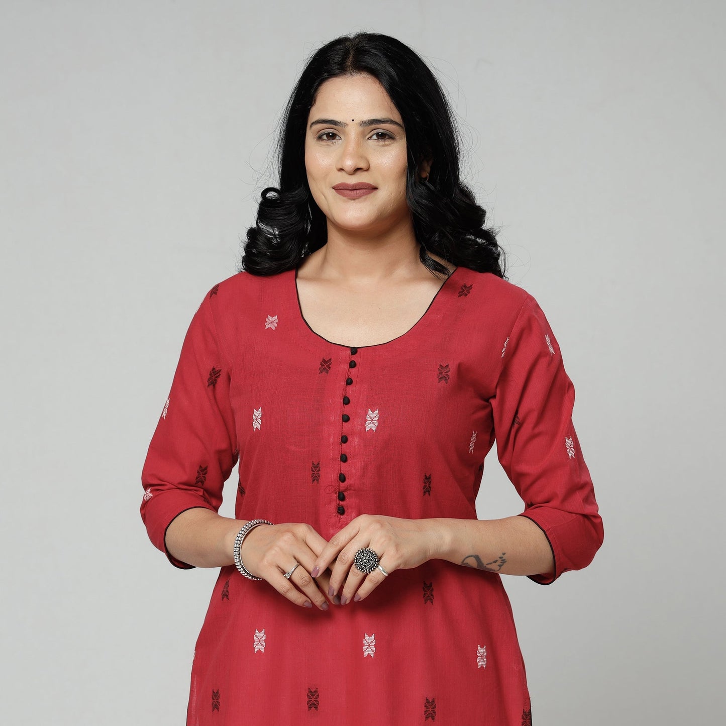 Jacquard Cotton Long Kurta for Women