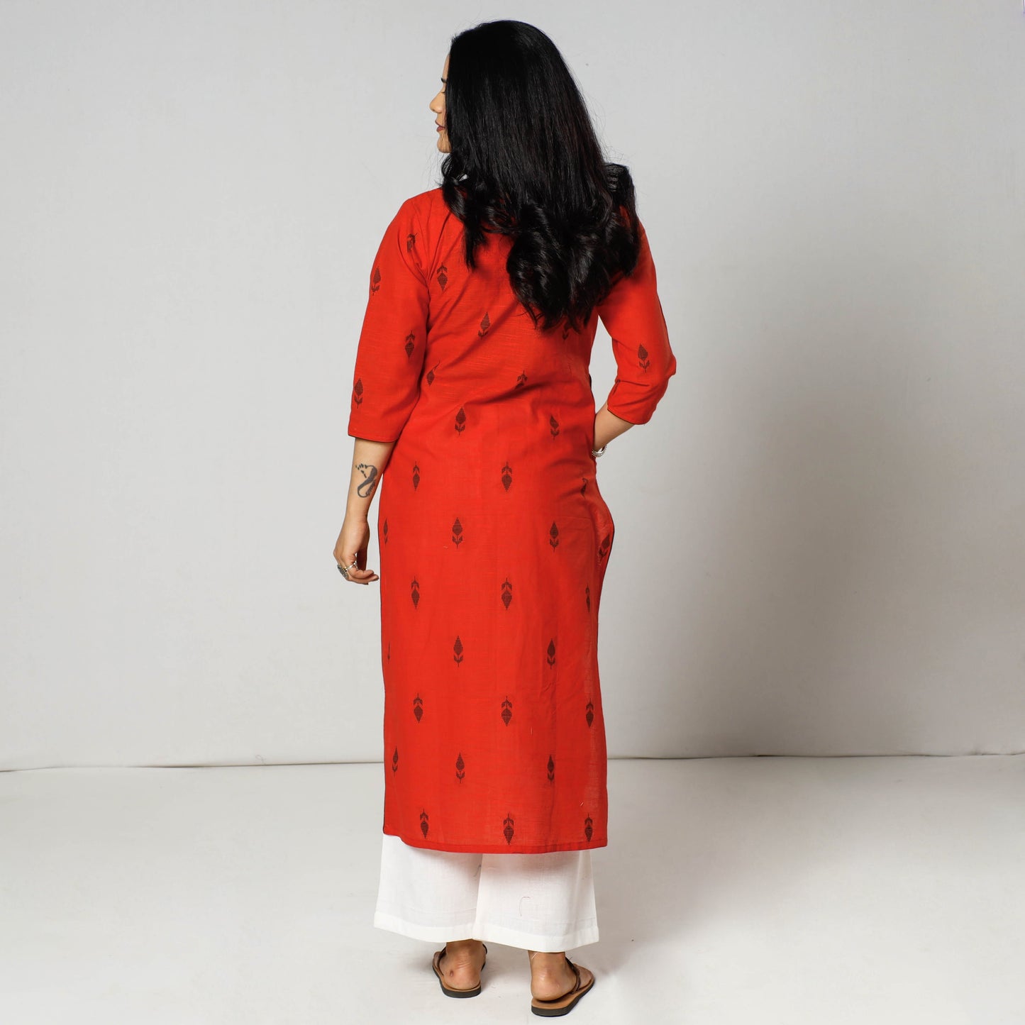 Jacquard Cotton Pintuck Long Kurta for Women