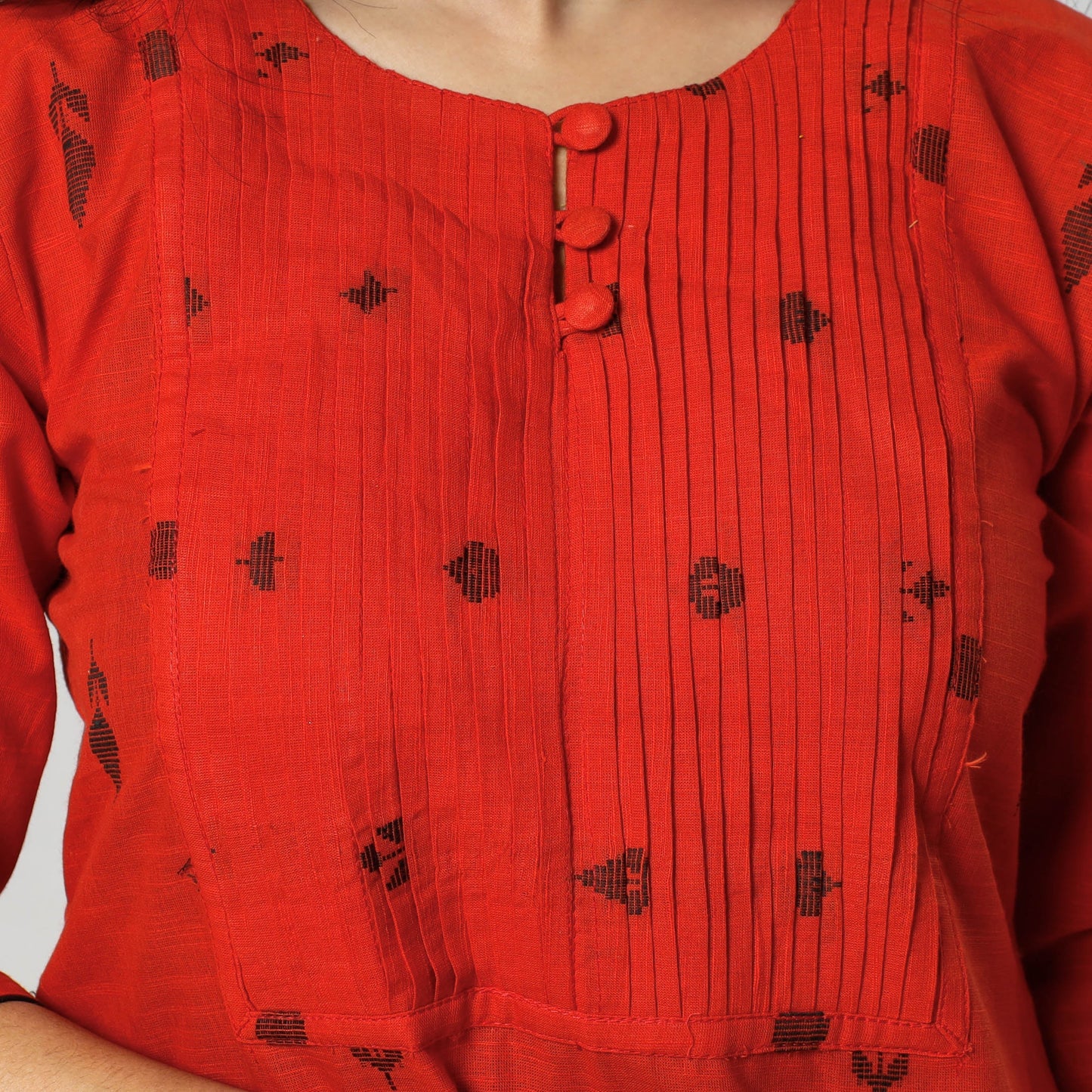 Jacquard Cotton Pintuck Long Kurta for Women