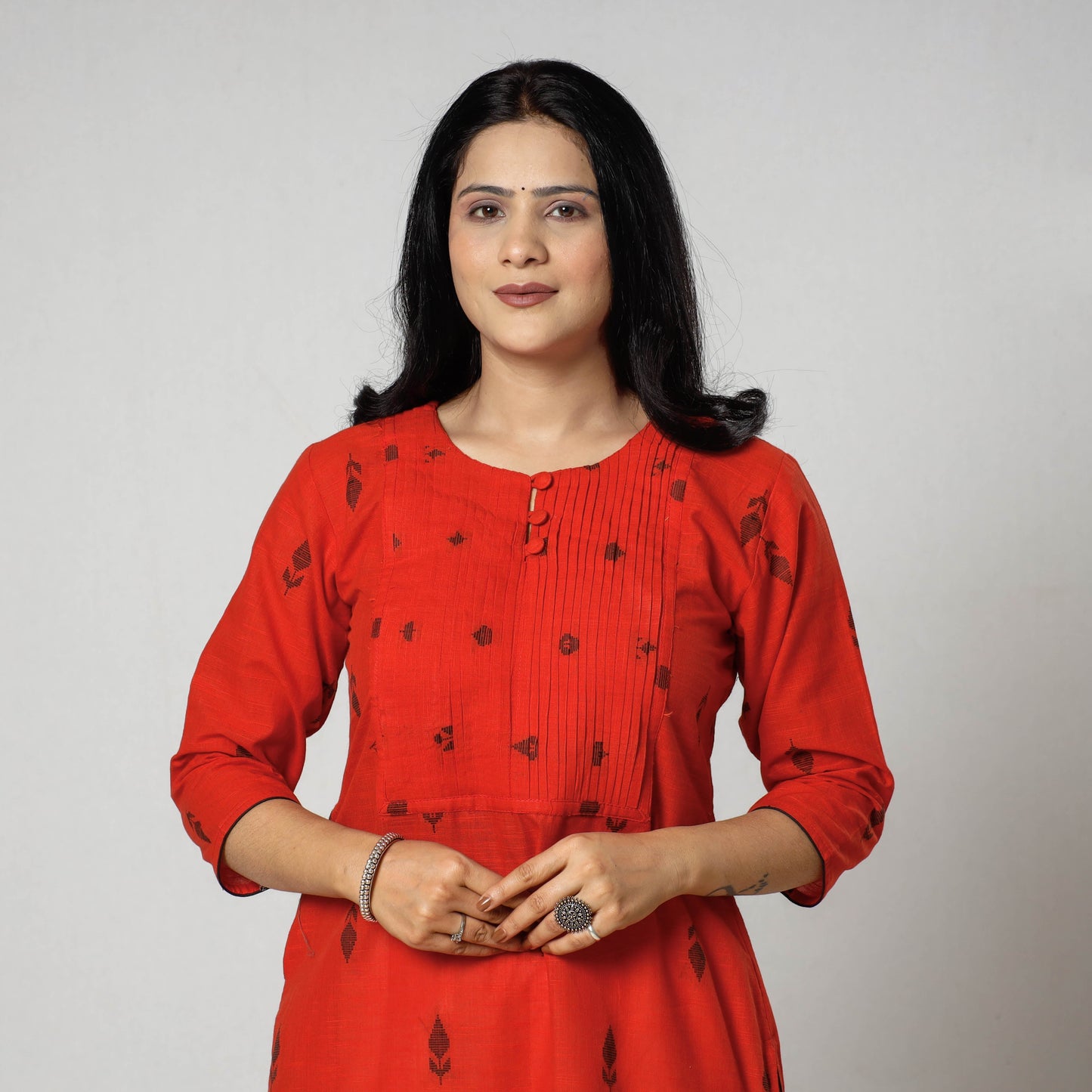 Jacquard Cotton Pintuck Long Kurta for Women