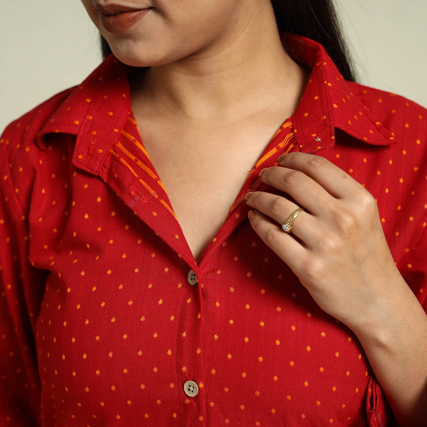 Red Jacquard Cotton Top & Pyjama Night Suit Set