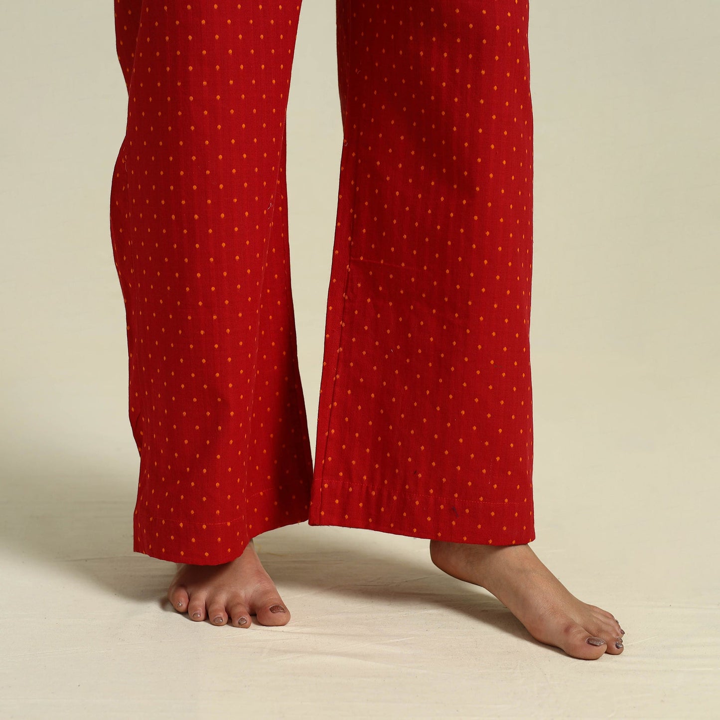 Red Jacquard Cotton Top & Pyjama Night Suit Set