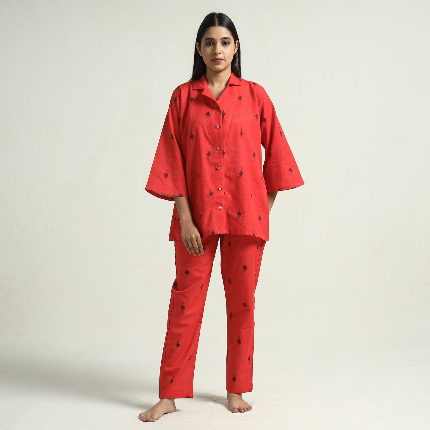 Buy Jacquard Cotton Top & Pyjama Night Suit Set Online at iTokri.com