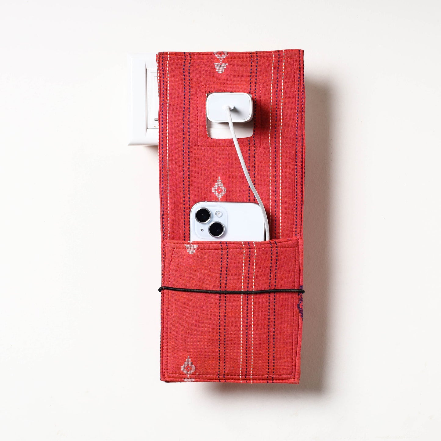 Red Jacquard Weave Cotton Fabric Mobile Charging Holder