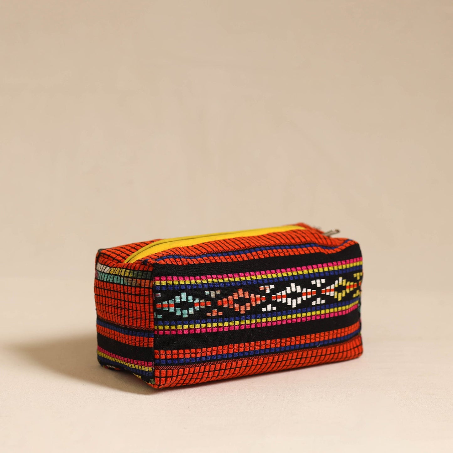 Red Jacquard Weave Cotton Toiletry Pouch