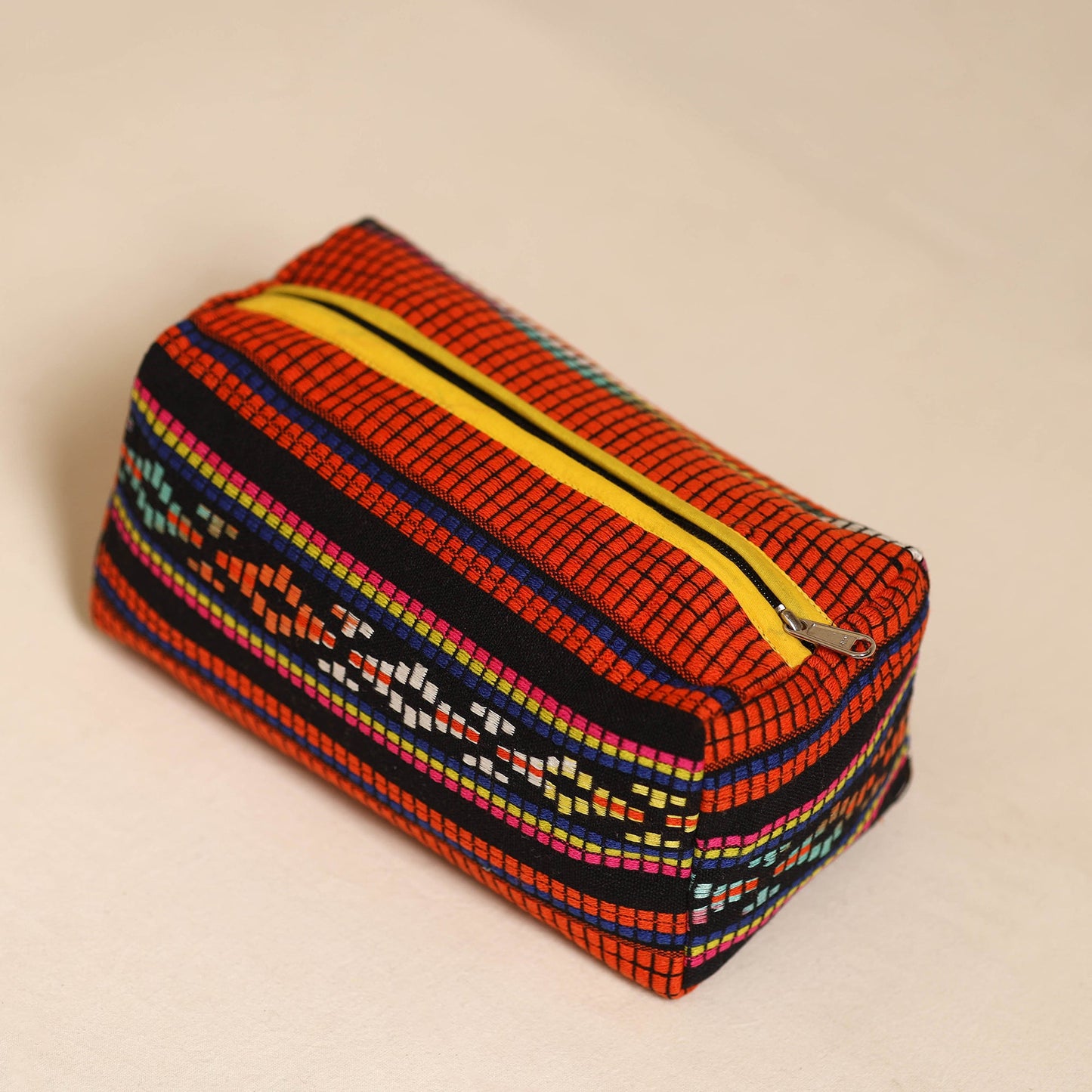 Red Jacquard Weave Cotton Toiletry Pouch