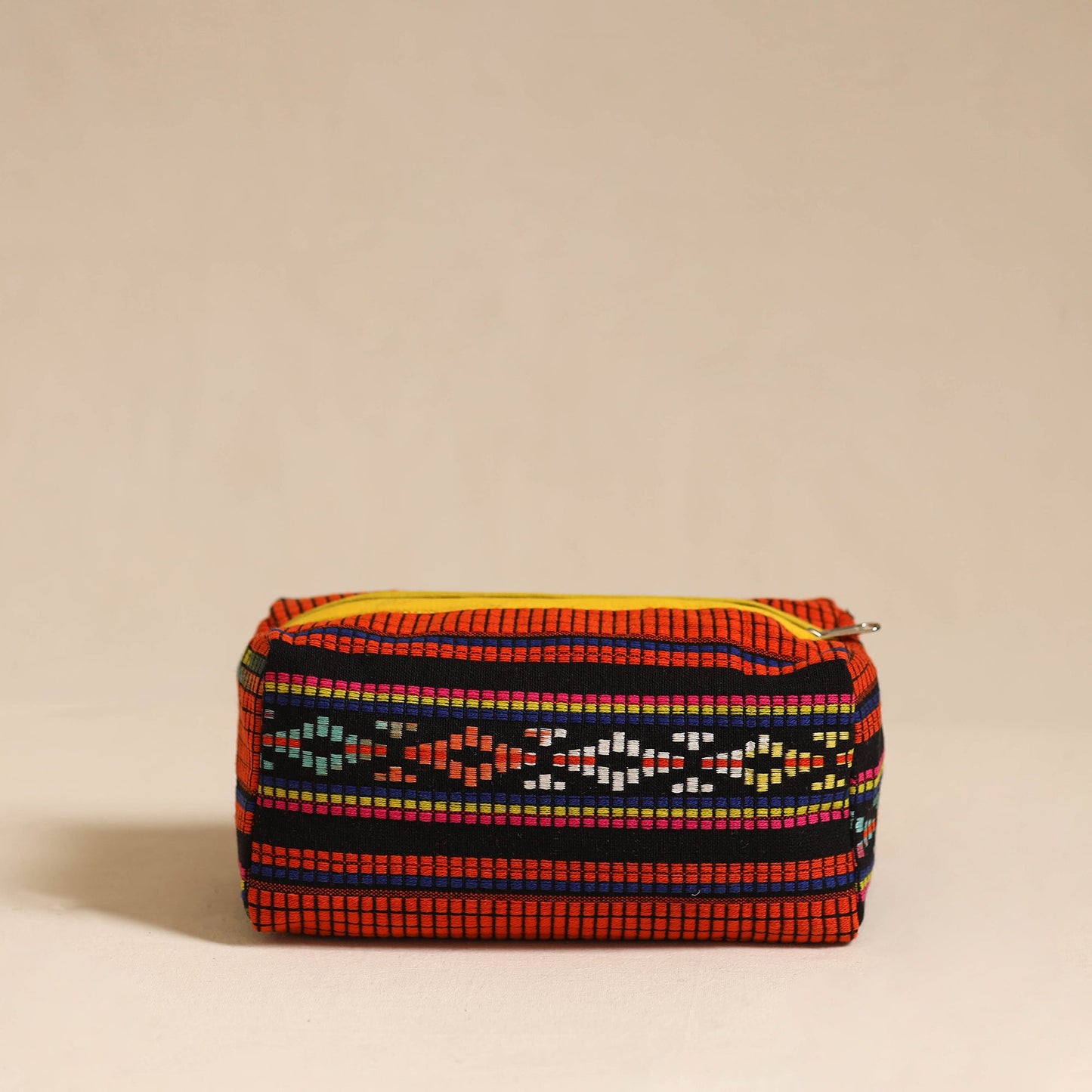 Red Jacquard Weave Cotton Toiletry Pouch