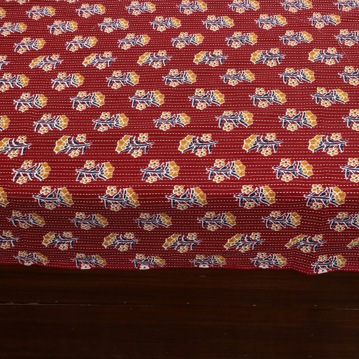 Red Jaipur Print Kantha Stitch Patchwork Cotton Bedsheet Set