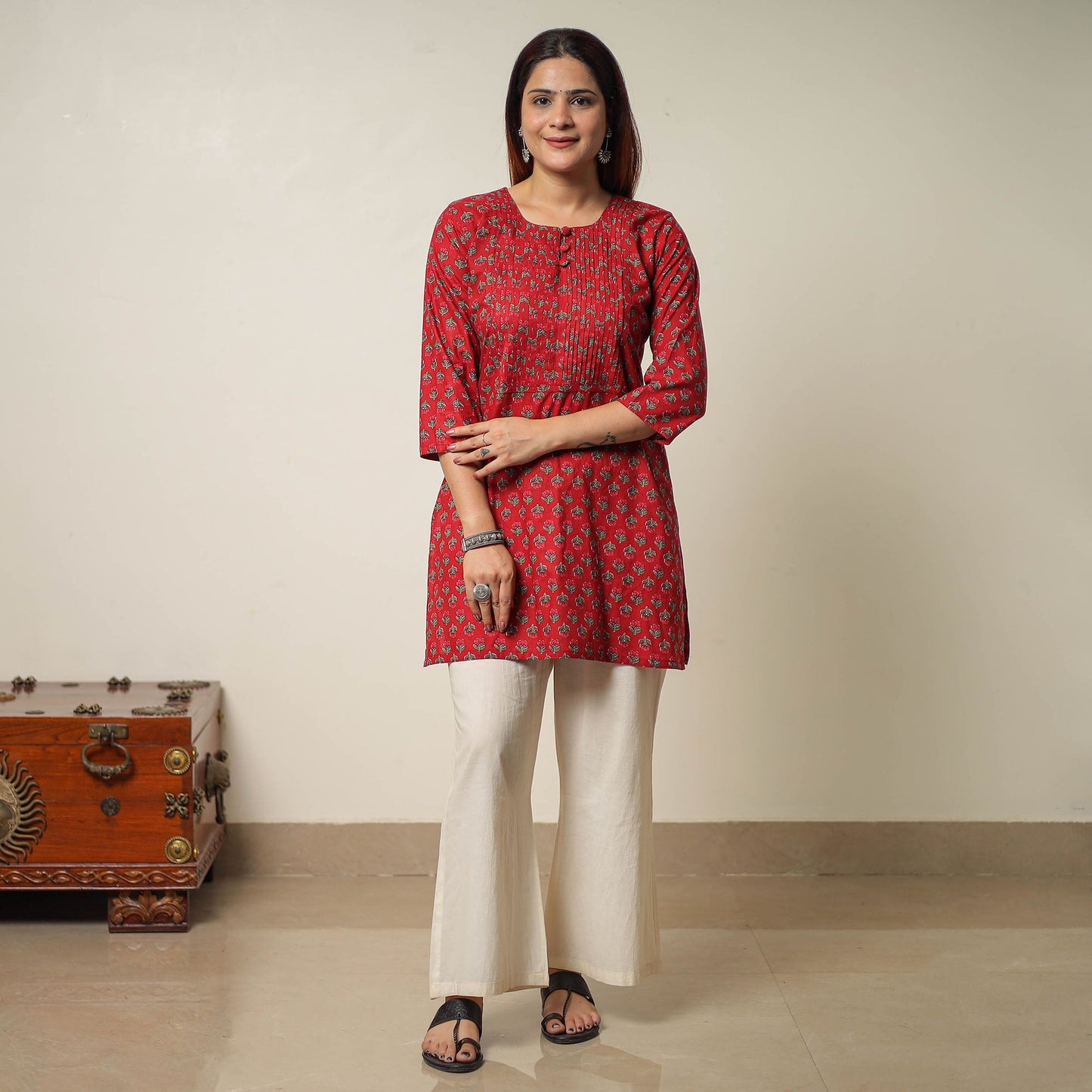 Jaipur Printed Cotton Pintuck Short Kurta