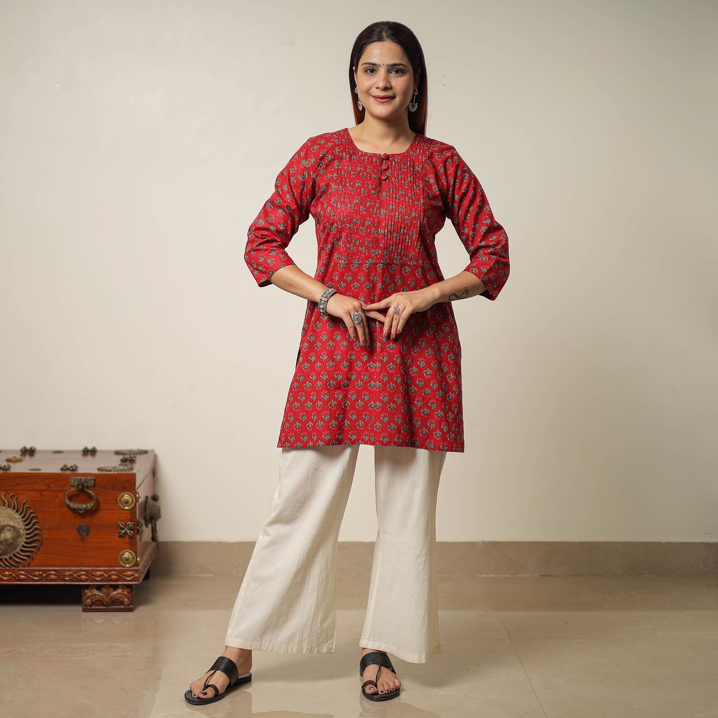 Jaipur Printed Cotton Pintuck Short Kurta