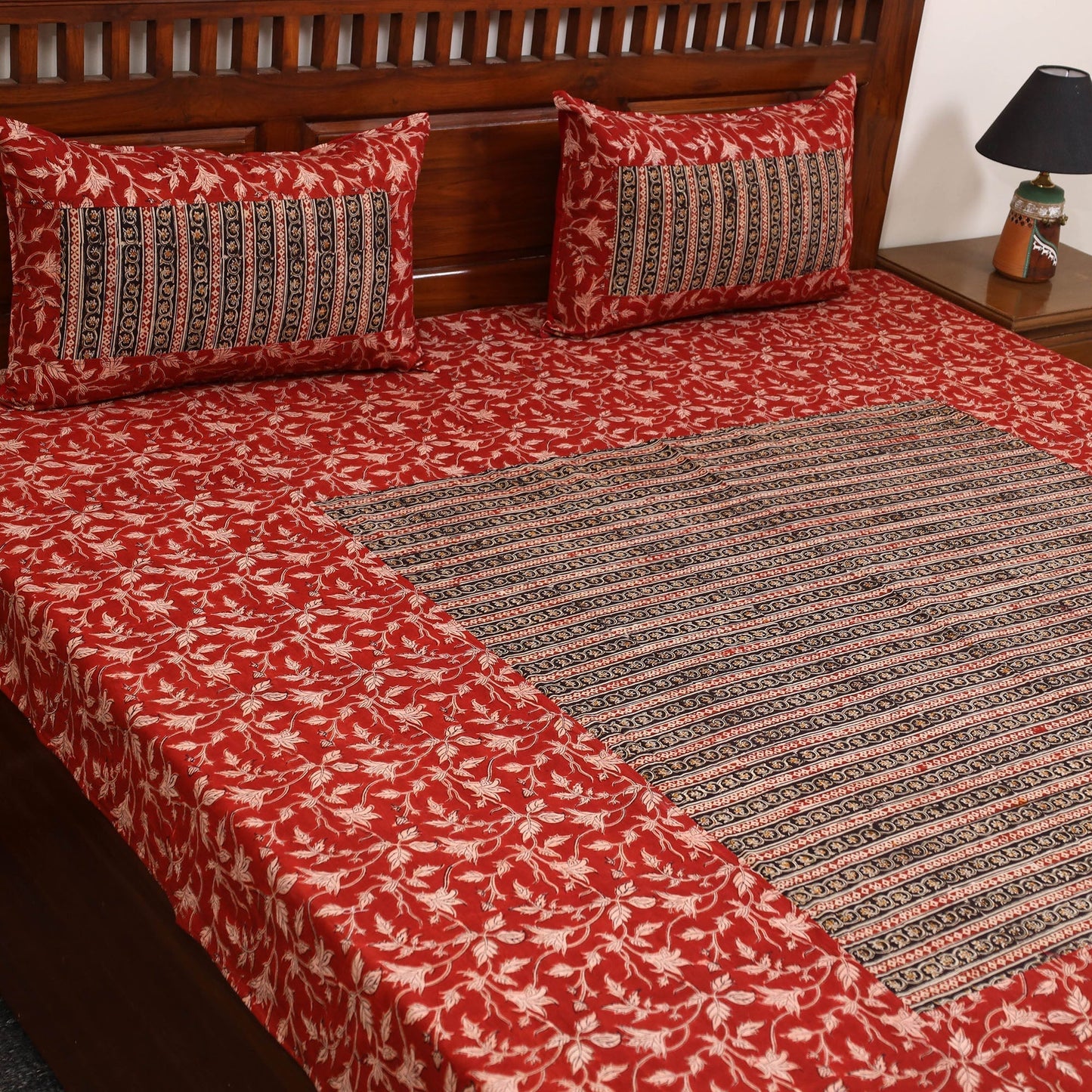 Kalamkari patchwork cotton bedsheet set 23 - handcrafted