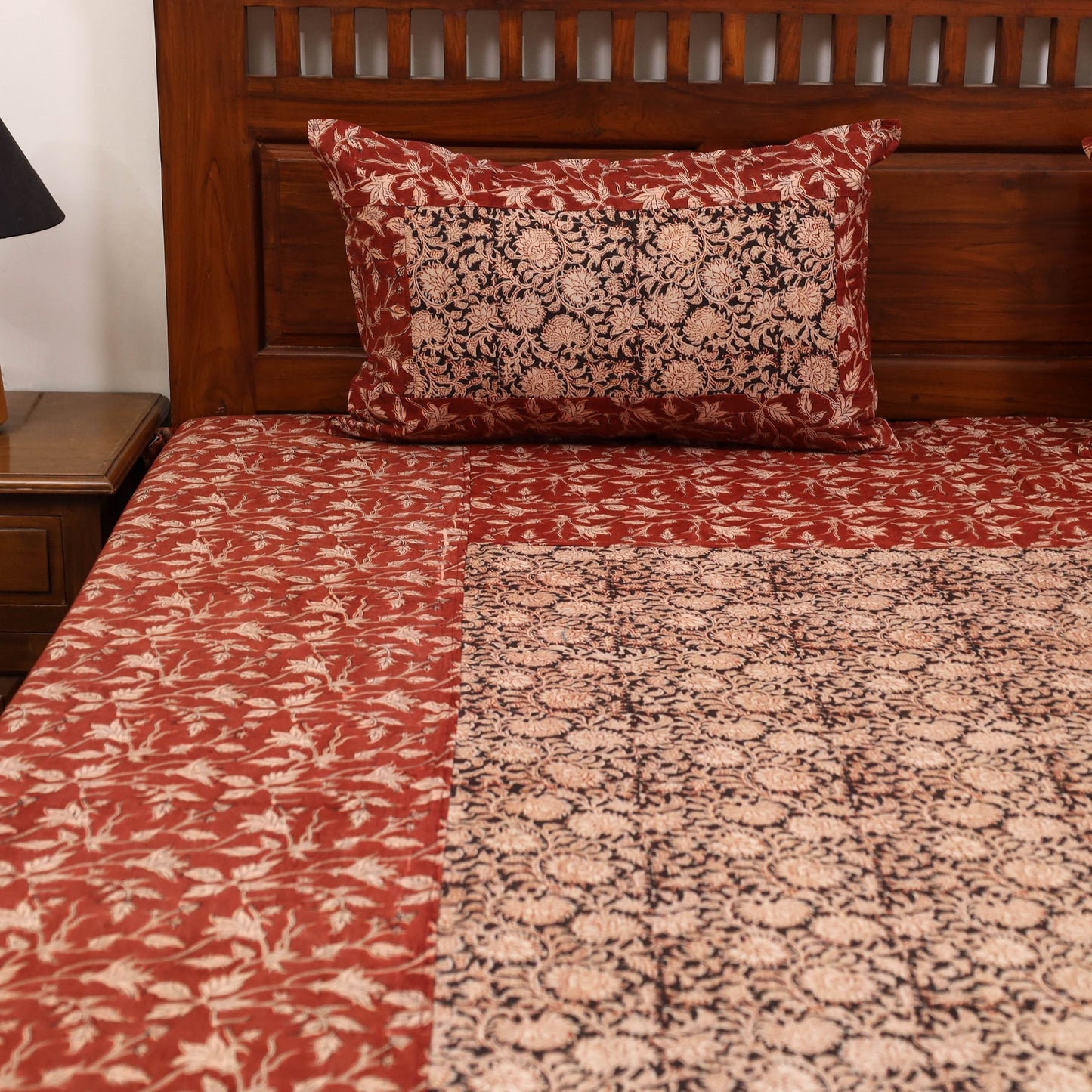 Kalamkari patchwork cotton bedsheet set 24 - handcrafted