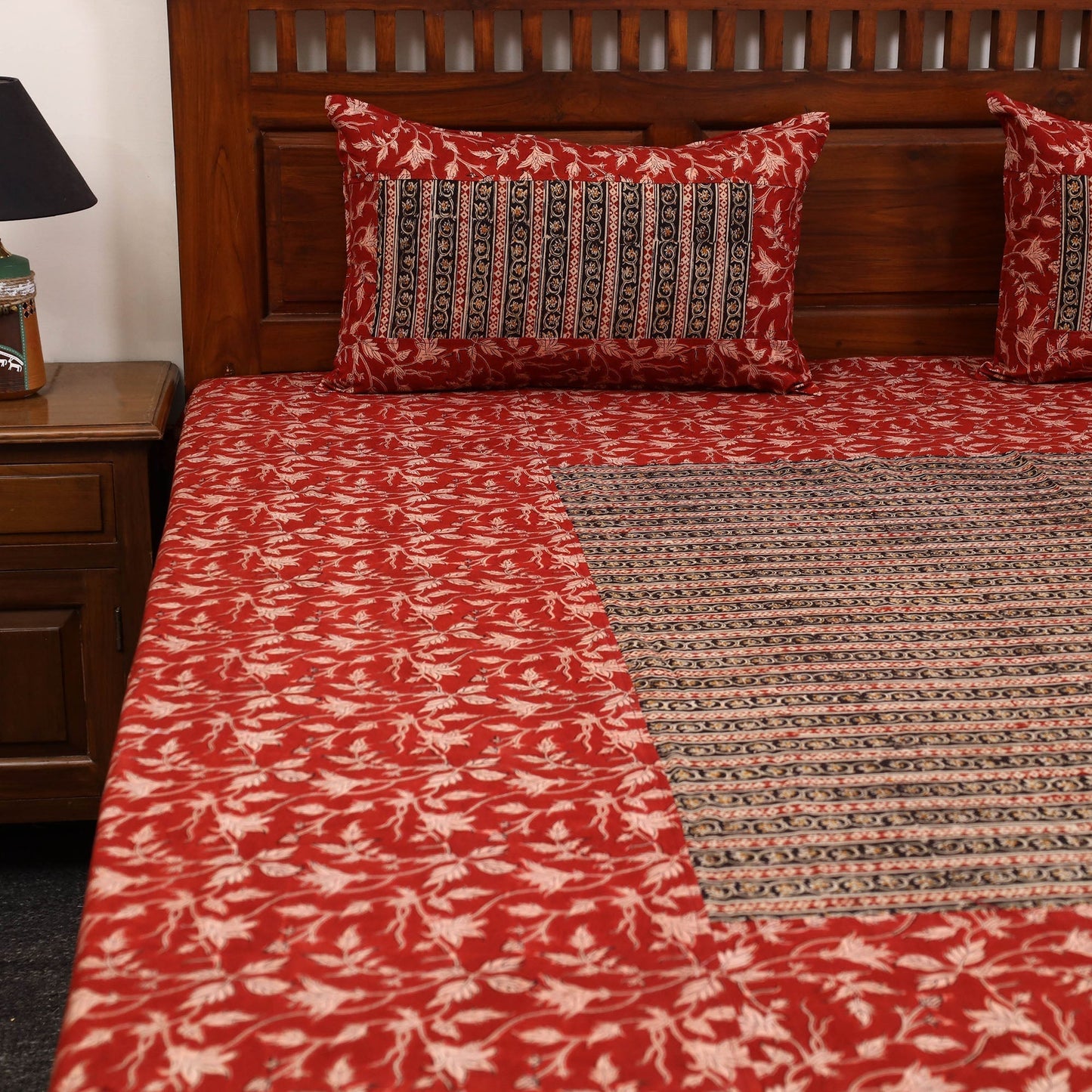 Kalamkari patchwork cotton bedsheet set 23 - handcrafted
