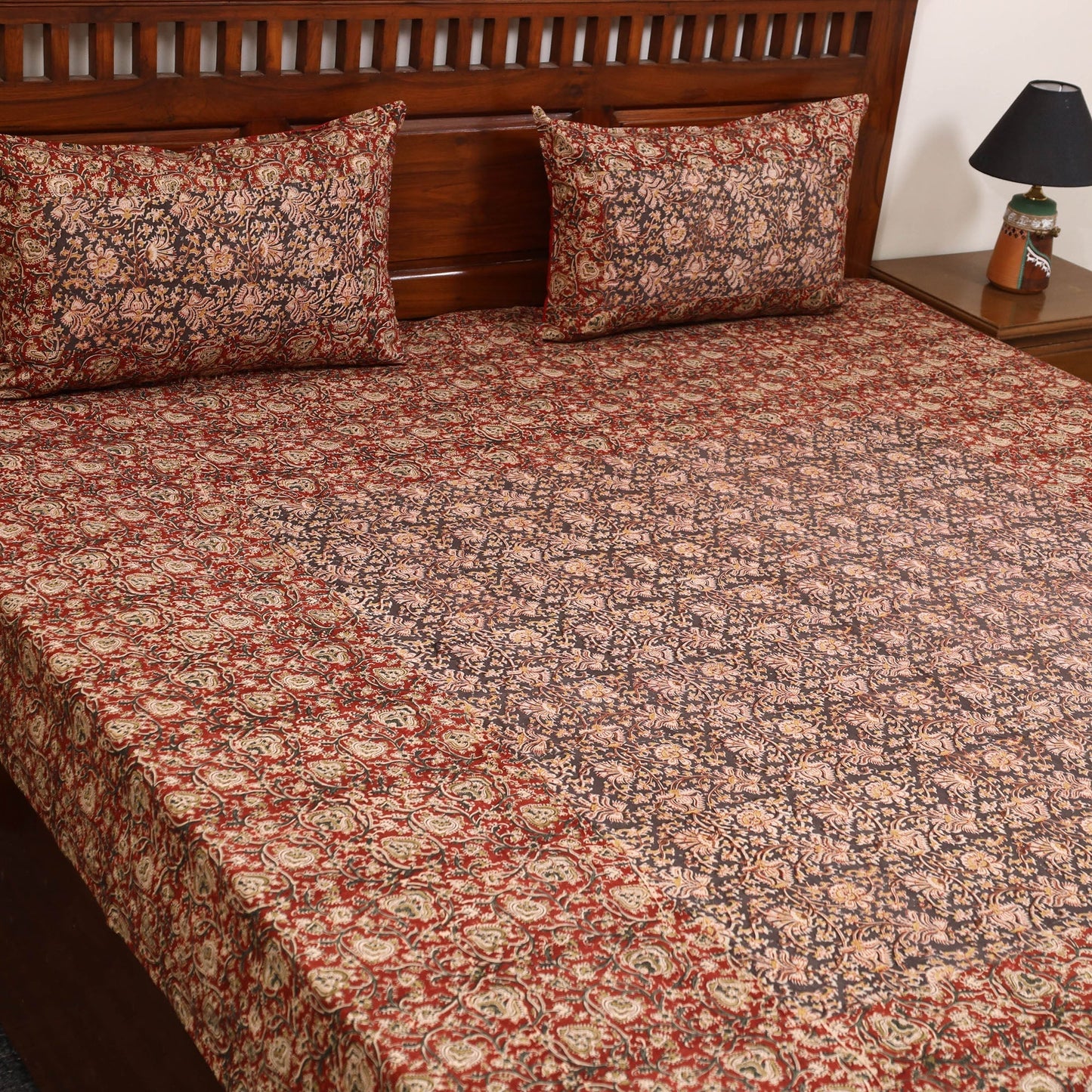 Kalamkari patchwork cotton bedsheet set 31 - handcrafted