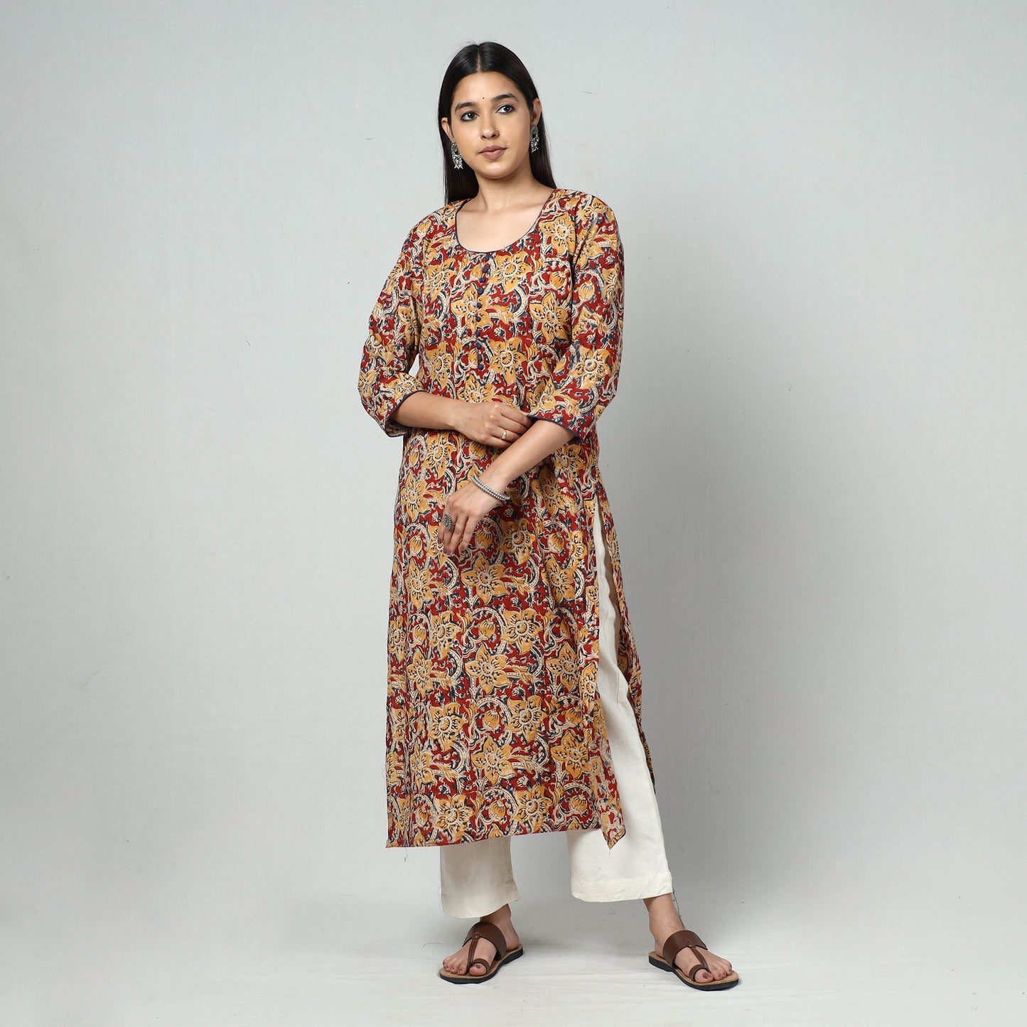 Kalamkari Block Printed Cotton Long Kurta For Women
