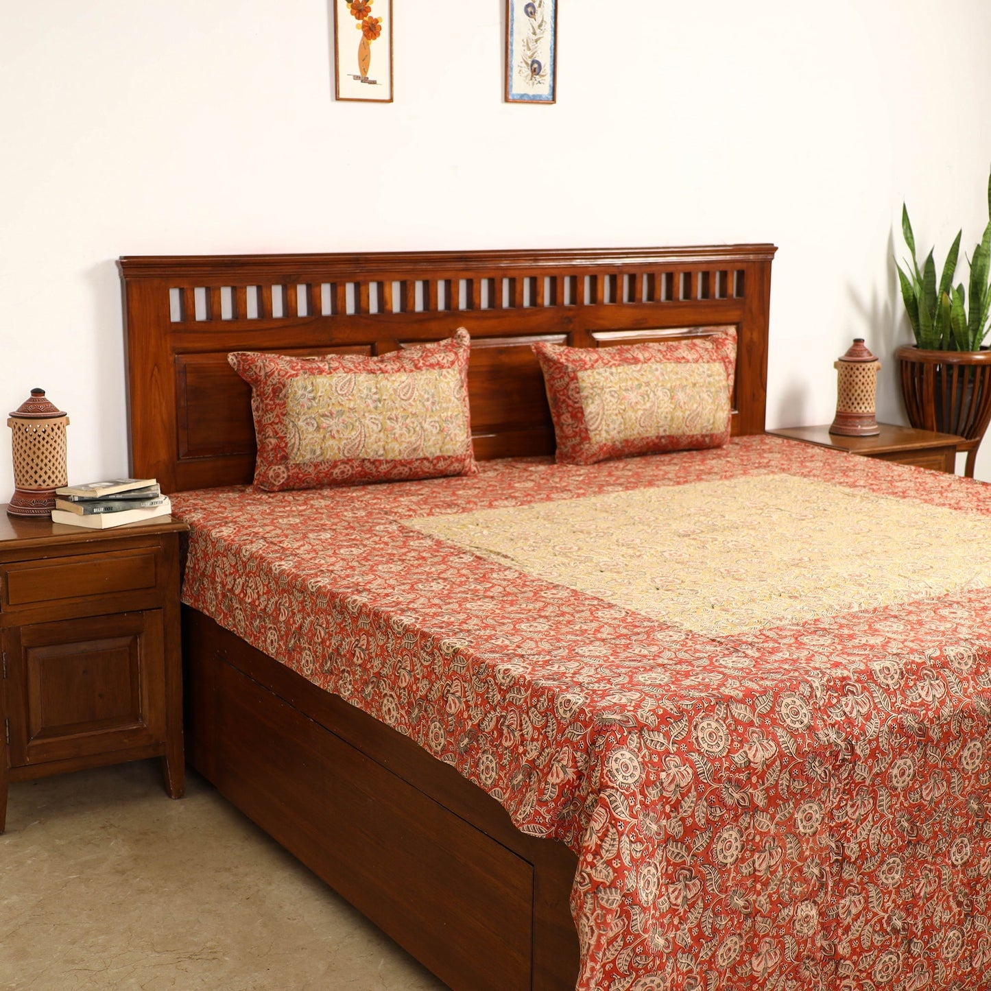 kalamkari double bed cover set