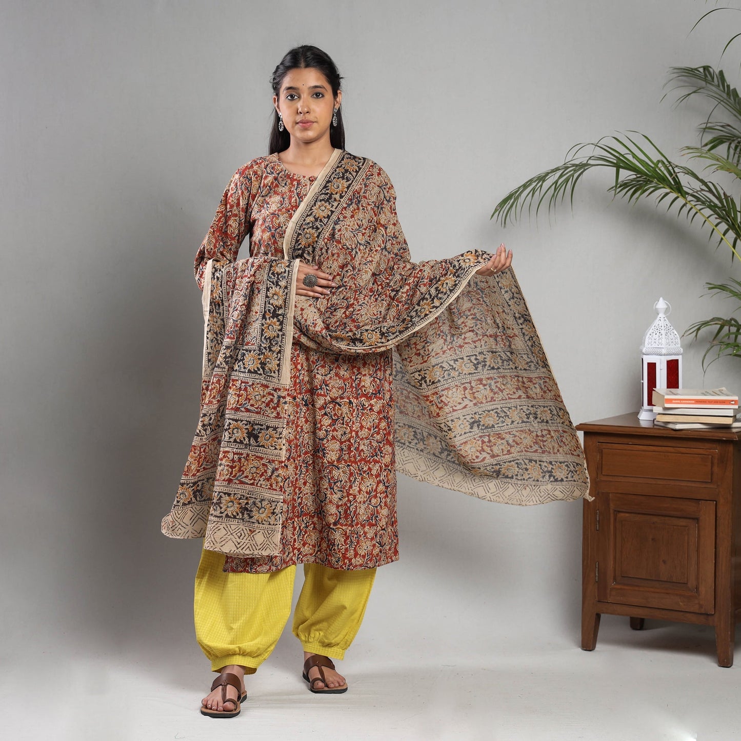 Kalamkari block printing cotton kurta with salwar & dupatta