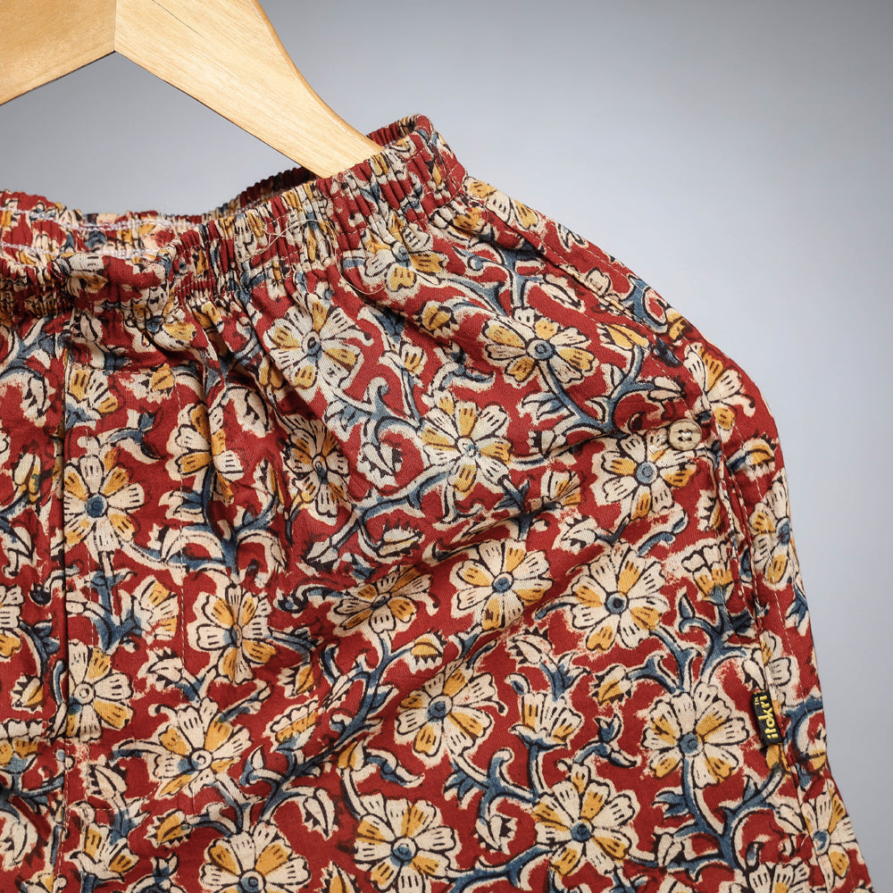 Red - kalamkari printing cotton unisex boxer/shorts