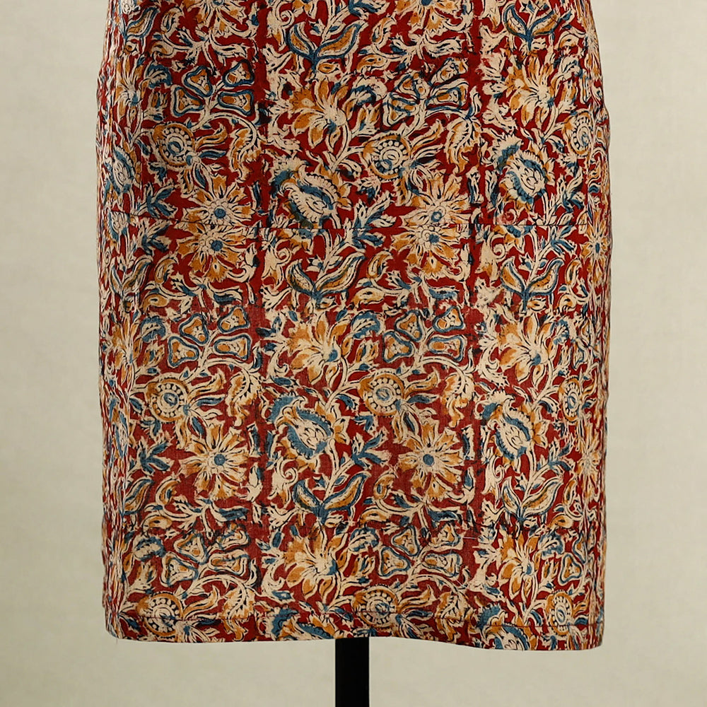 Red Kalamkari Block Print Cotton Apron with Pocket