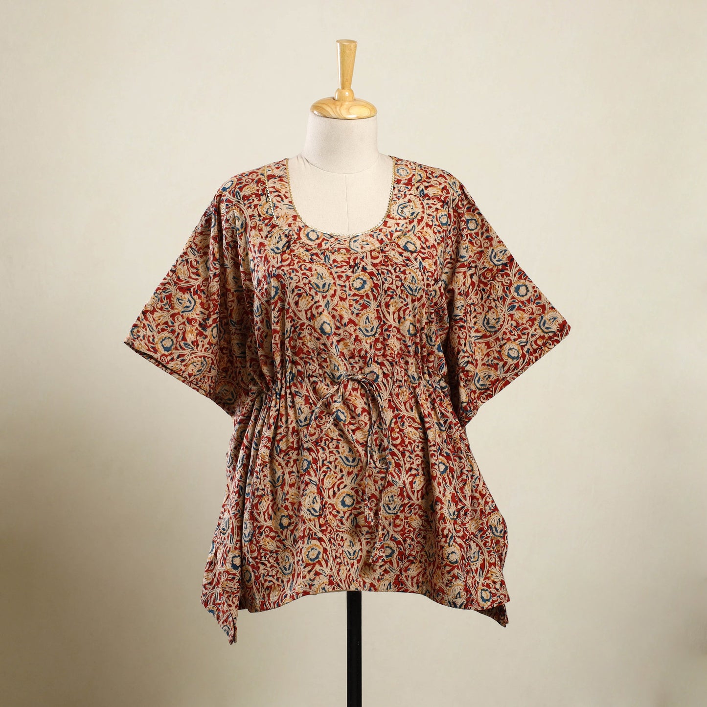 Red - kalamkari cotton kaftan (short) 102 - handcrafted