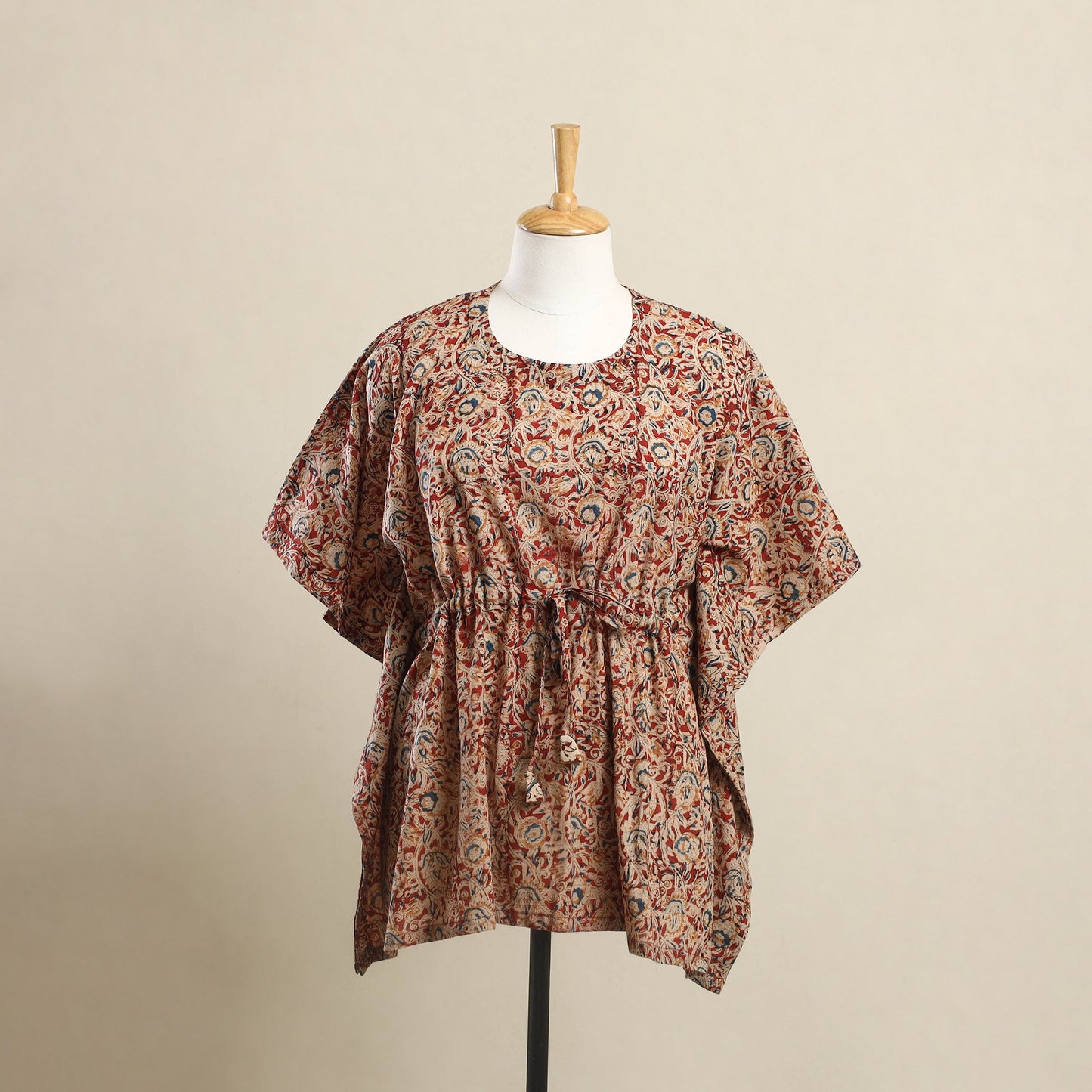 Red Kalamkari Block Print Cotton Kaftan
