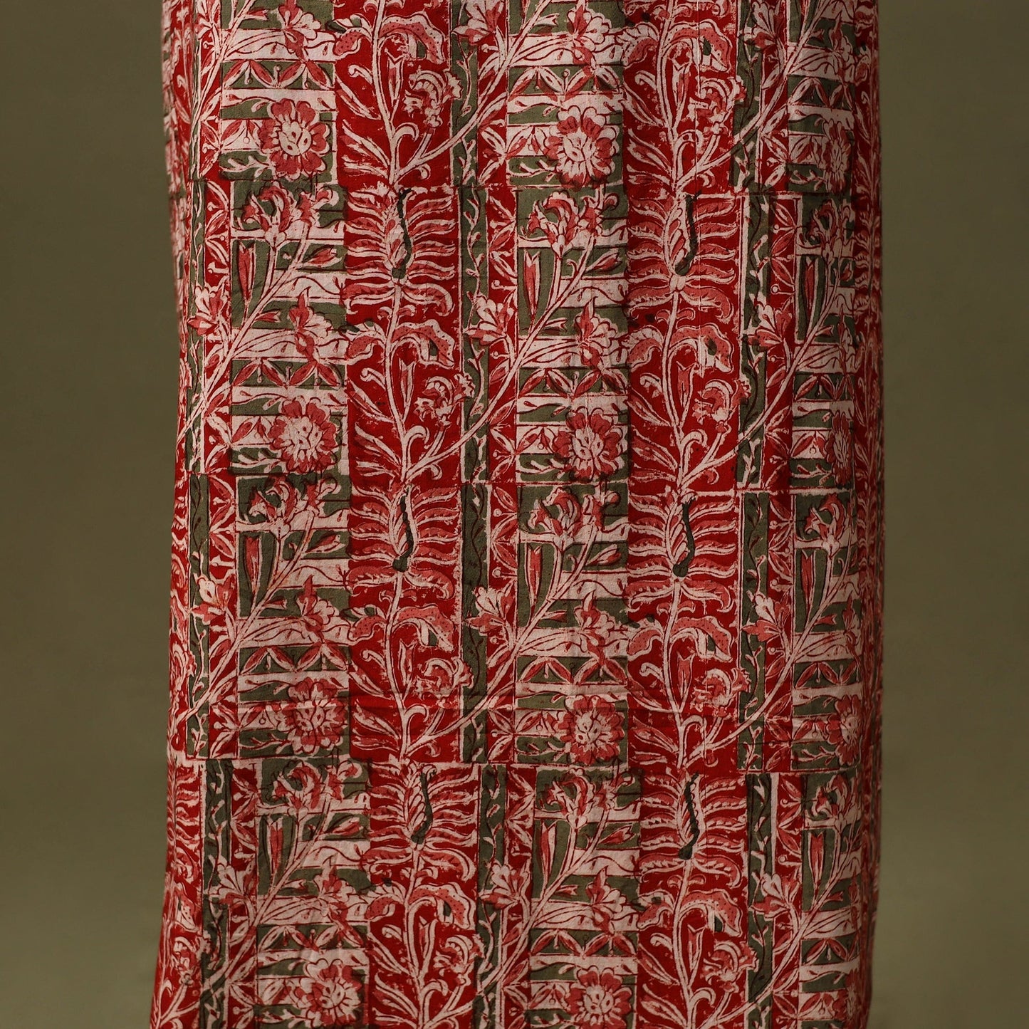 Red Kalamkari Print Cotton Unstitched Kurta Material