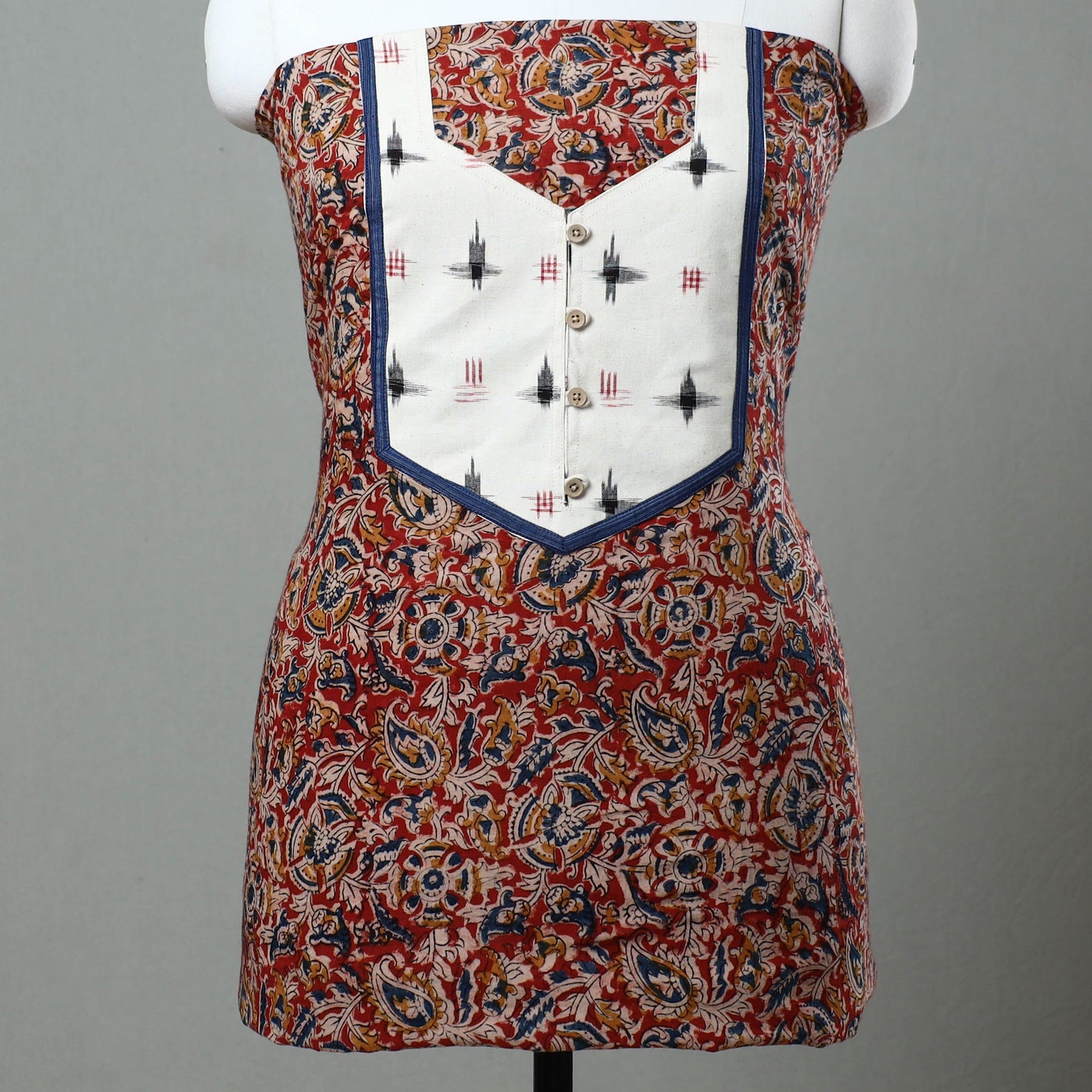 Red - kalamkari cotton unstitched kurta material