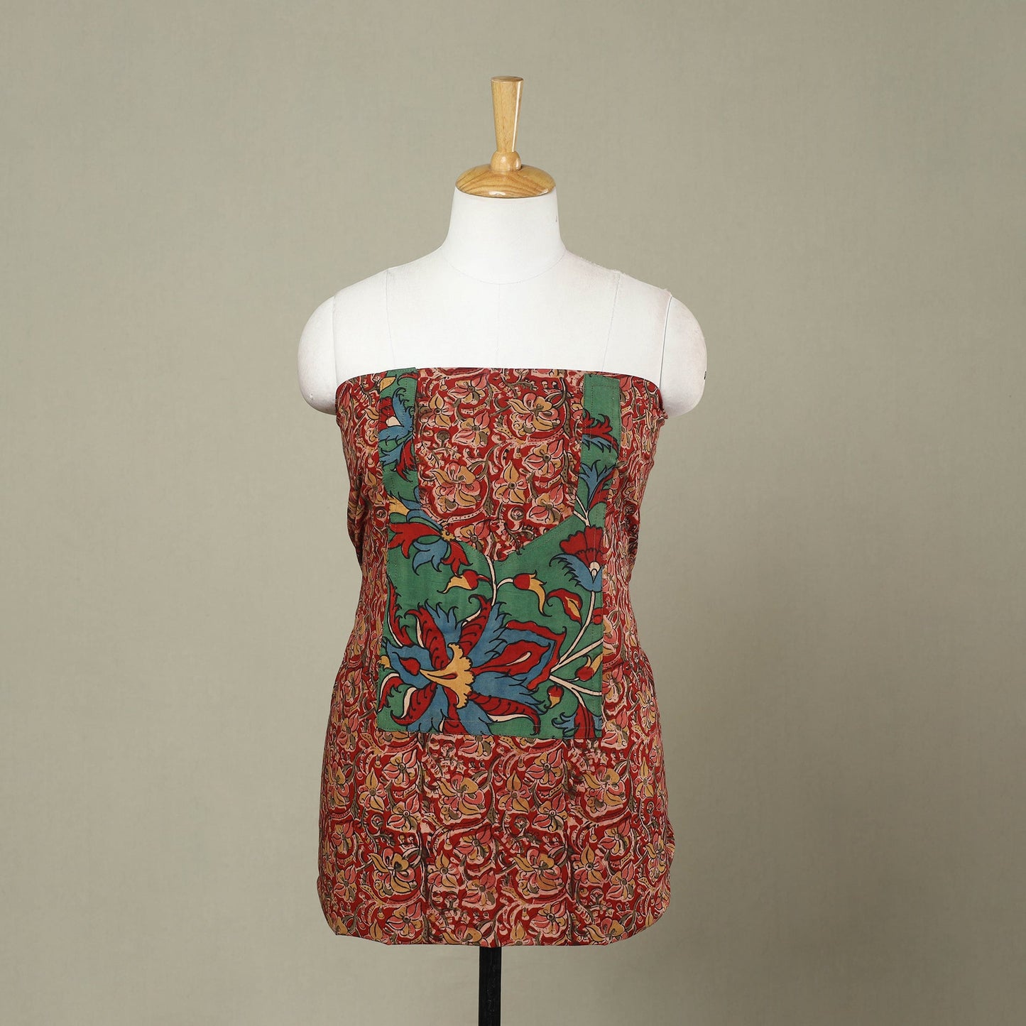 Buy Red Kalamkari Print Patchwork Cotton Kurta Material