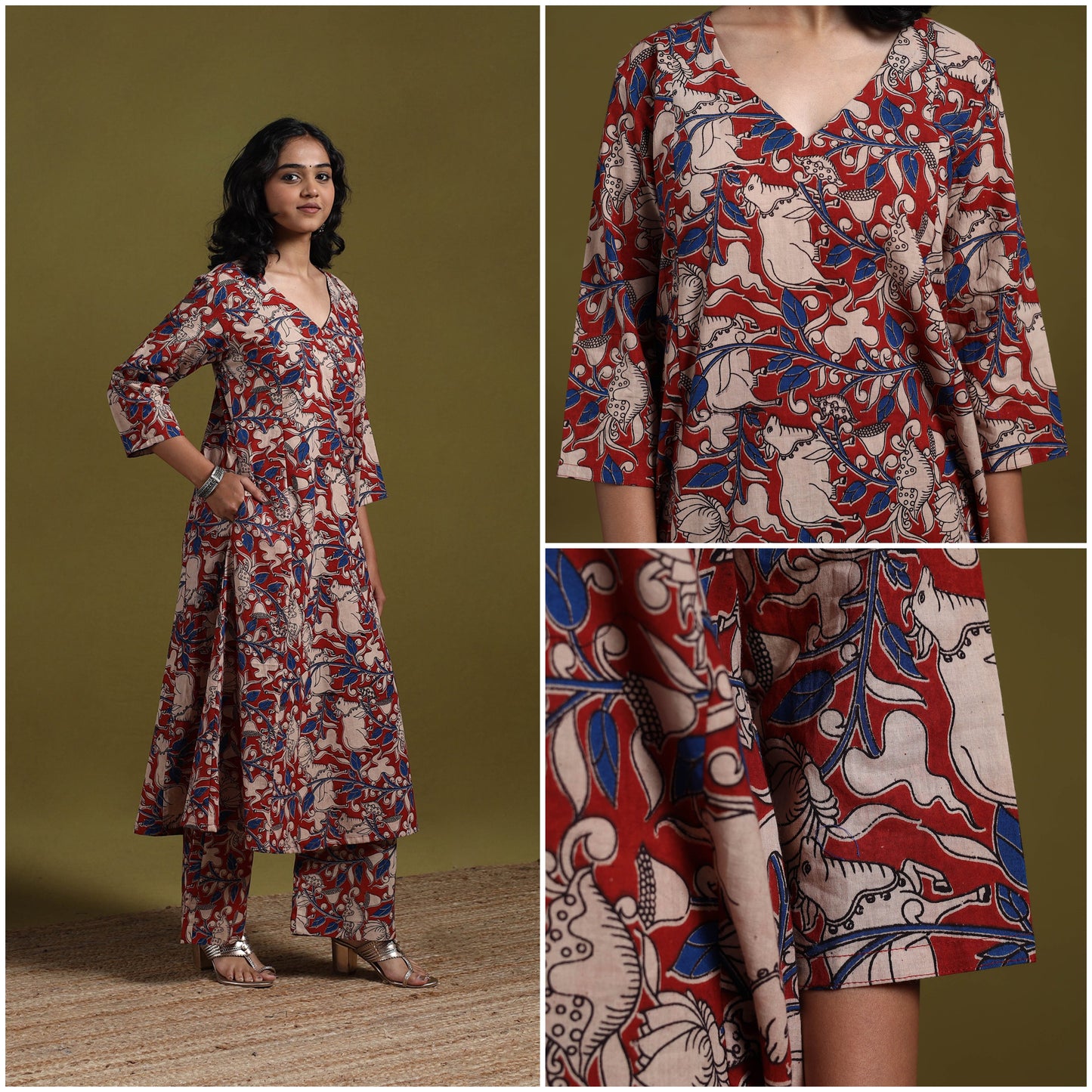 Kalamkari printed cotton 2pc kurta set for women 08