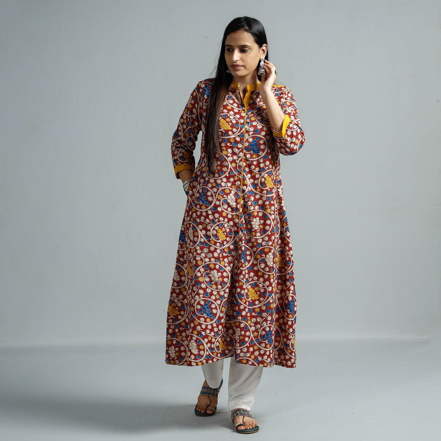 Kalamkari Printed Cotton Flared Kurta For Women