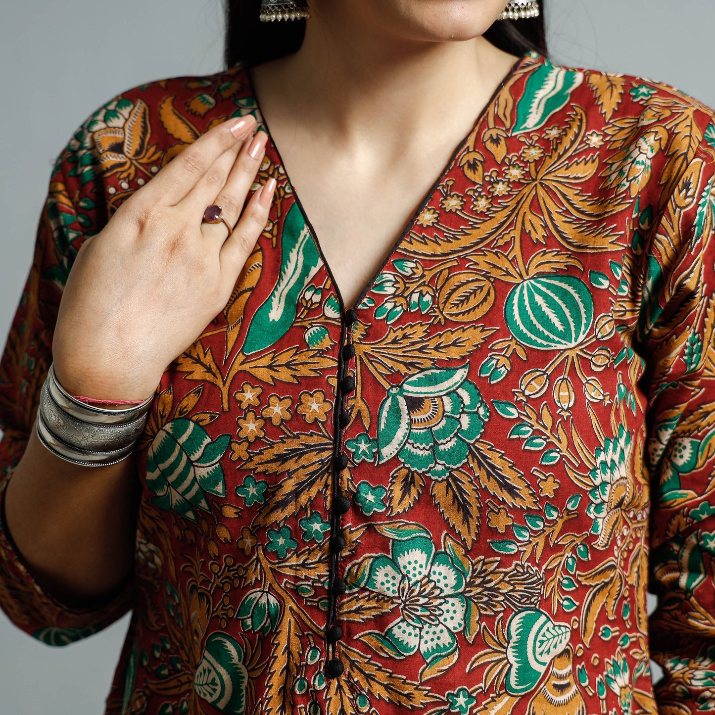 Kalamkari Printed Cotton Flared Kurta For Women