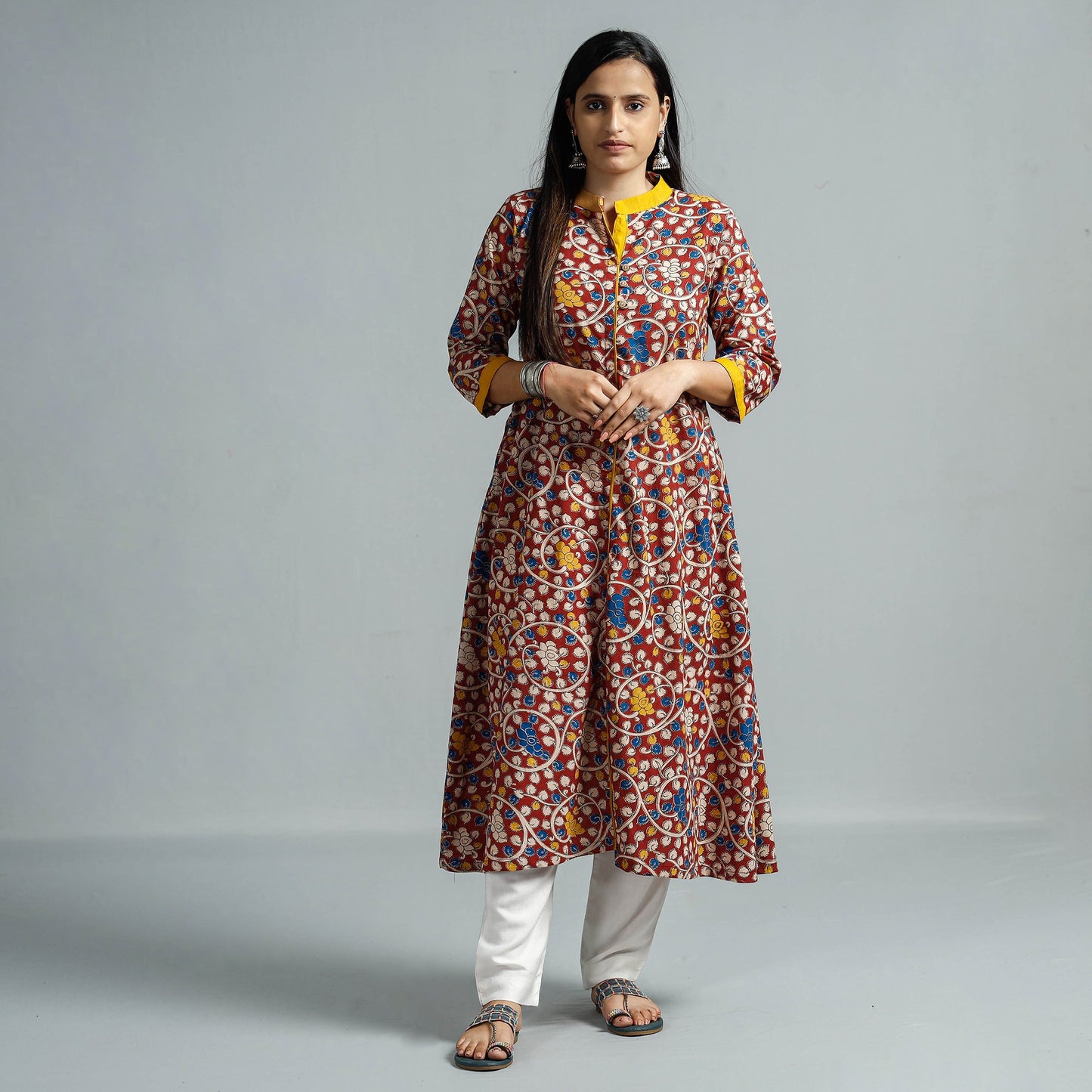 Kalamkari Printed Cotton Flared Kurta For Women