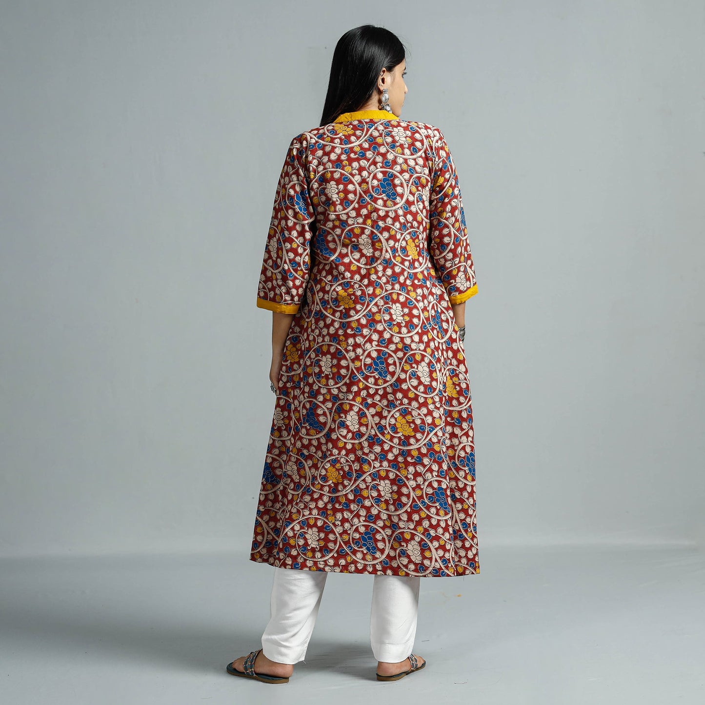 Kalamkari Printed Cotton Flared Kurta For Women