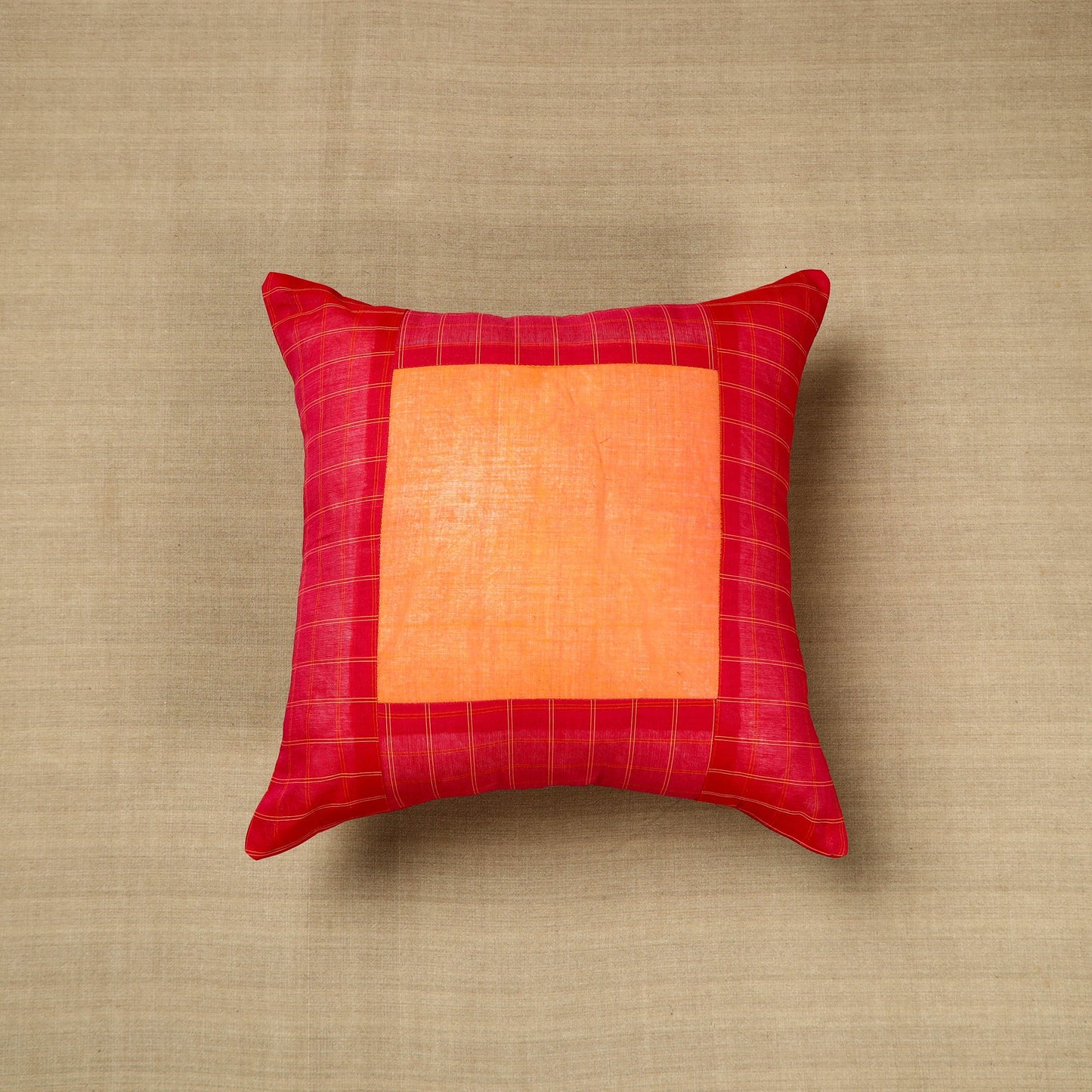 Red Kanchipuram Patchwork Cushion Cover