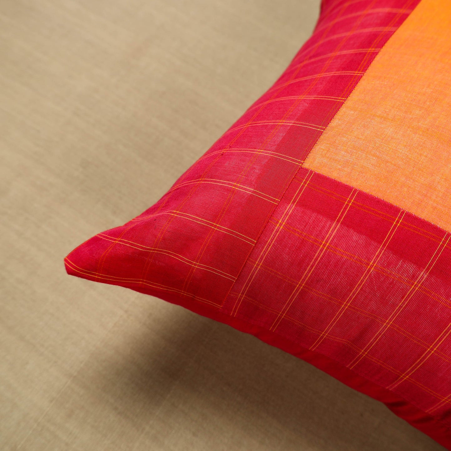 Red Kanchipuram Patchwork Cushion Cover