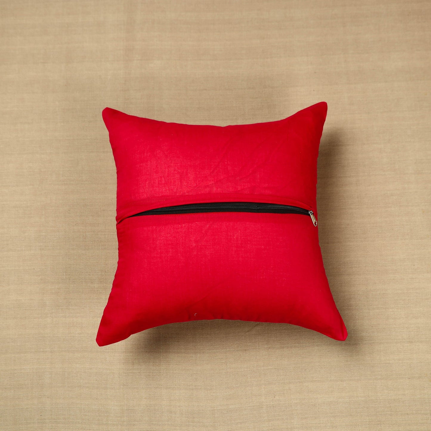 Red Kanchipuram Patchwork Cushion Cover