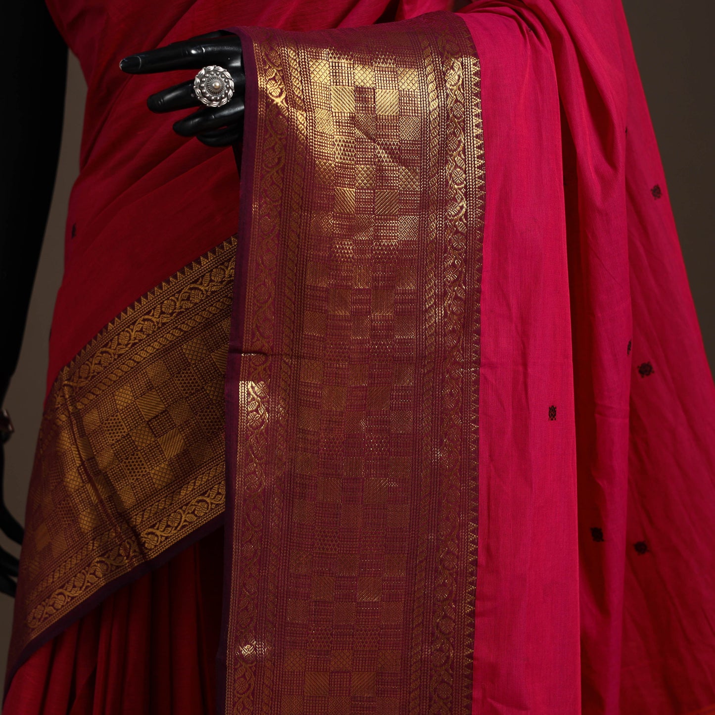 Red - kandangi buti chettinad cotton saree with border 15