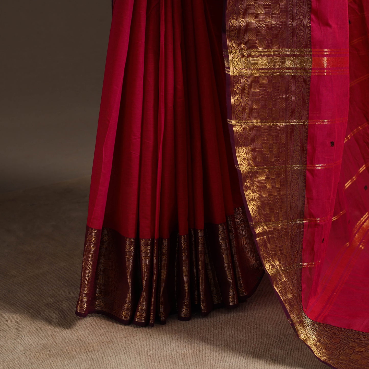 Red - kandangi buti chettinad cotton saree with border 15