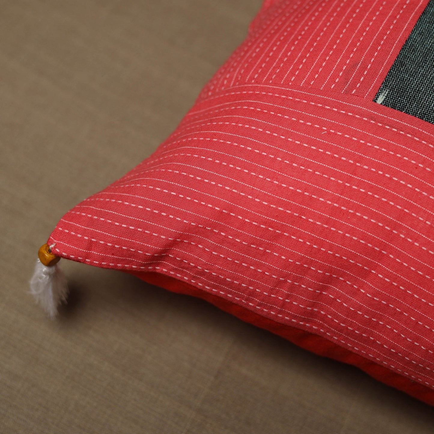 Red - Kantha Stitch Ikat Cotton Cushion Cover (16 x 16 in) 23