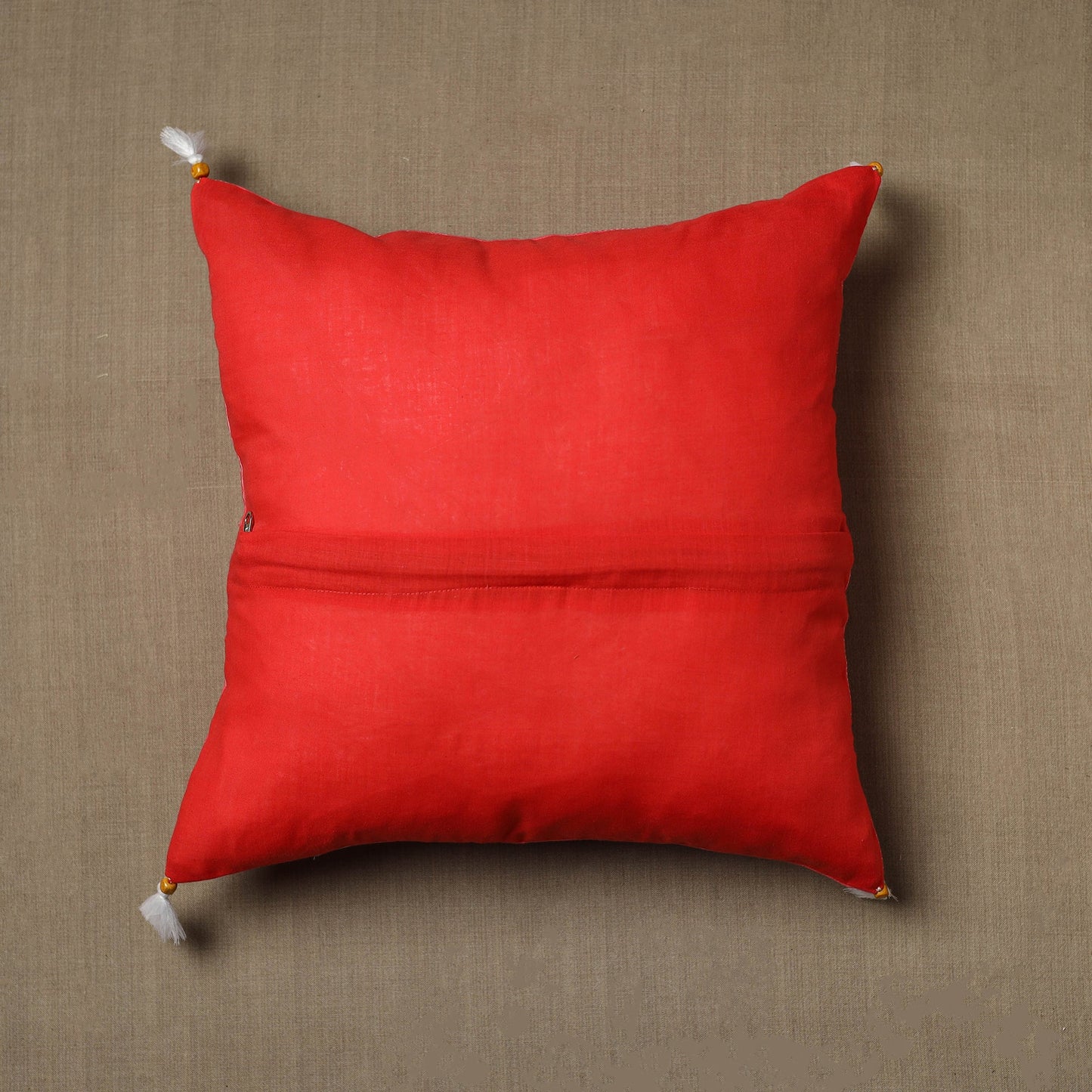 Red - Kantha Stitch Ikat Cotton Cushion Cover (16 x 16 in) 23