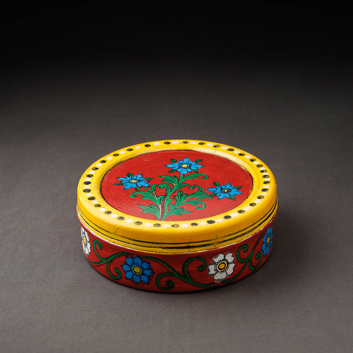 Kavad Handpainted Stainless Steel Red Masala Box
