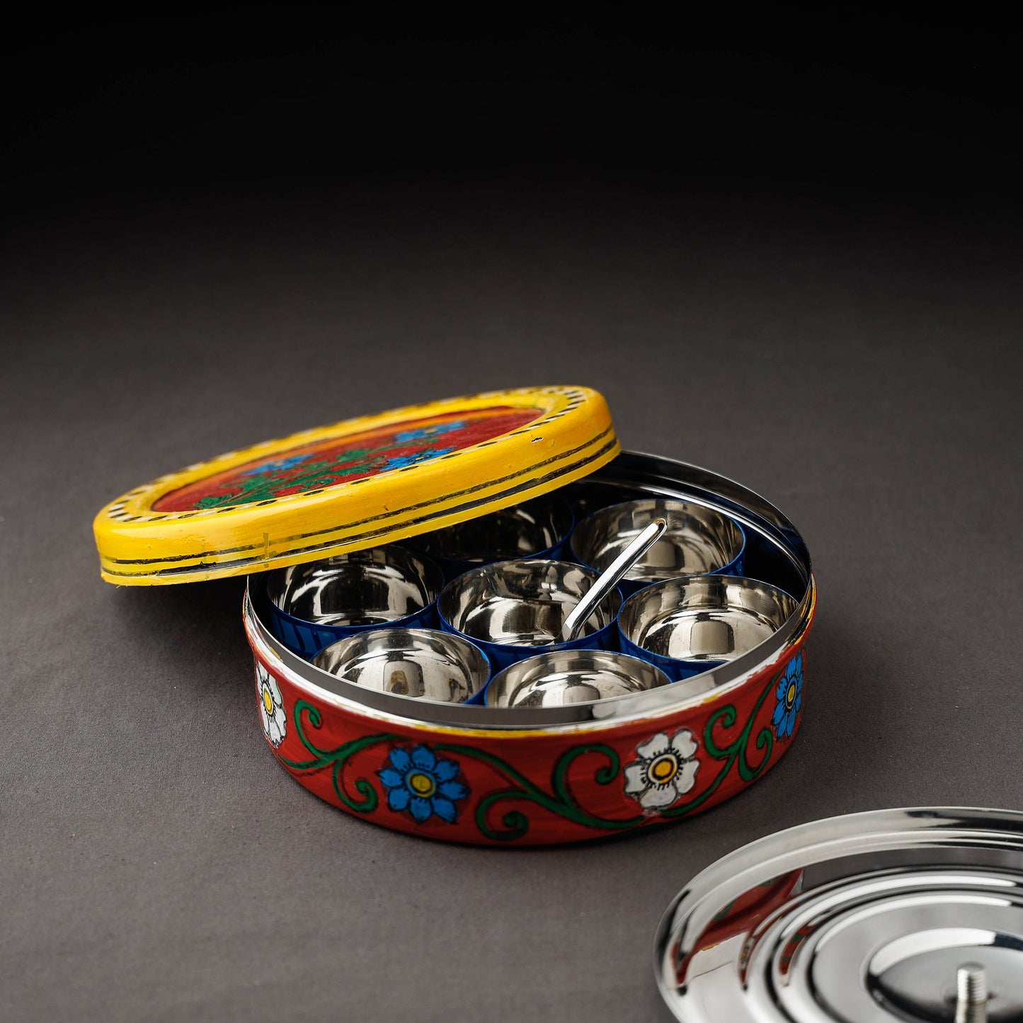 Kavad Handpainted Stainless Steel Red Masala Box