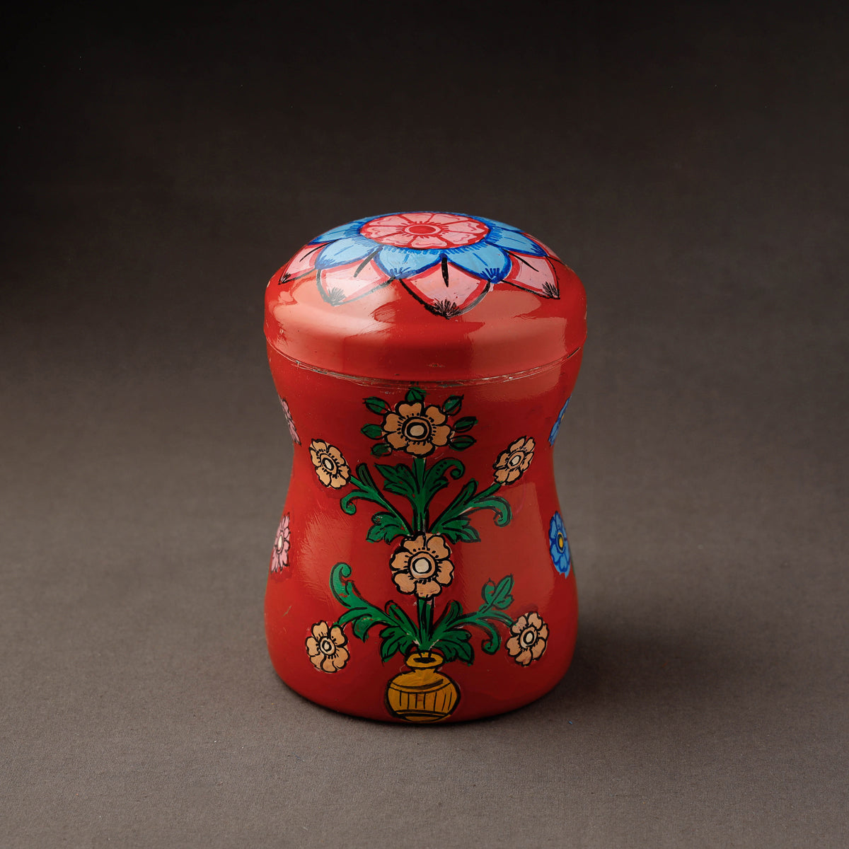 Red Kavad Handpainted Stainless Steel Multi Utility Canister