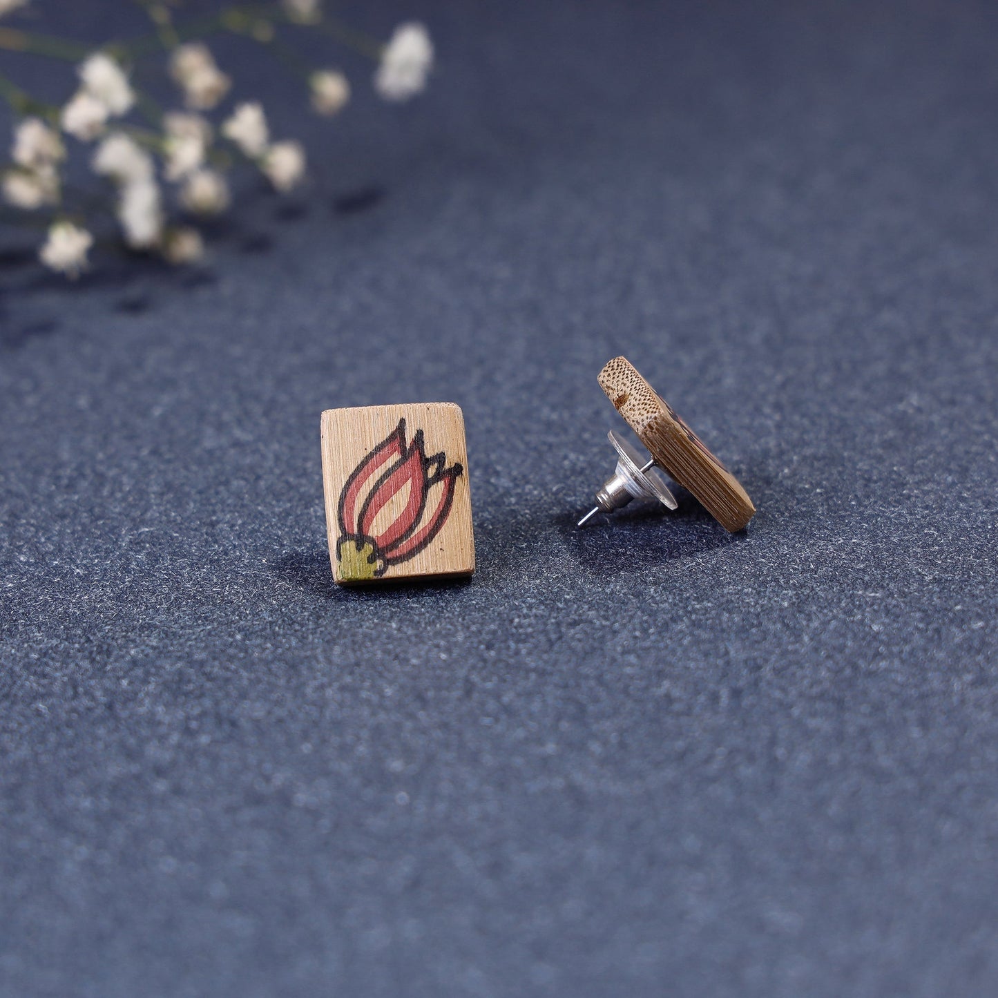 Kerala Mural Handpainted Bamboo Stud Earrings