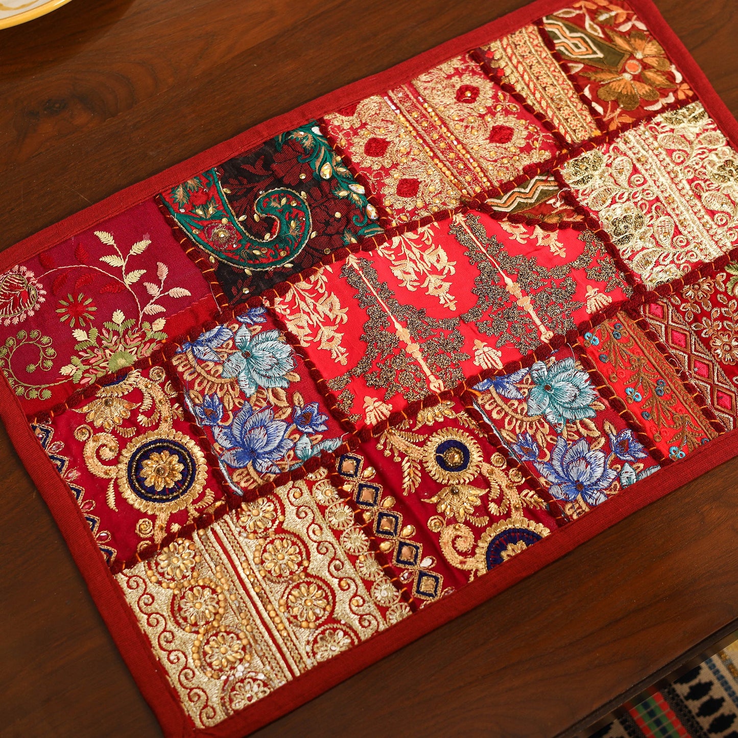 Red - khambadiya patchwork cotton table mats (set of 6) 10