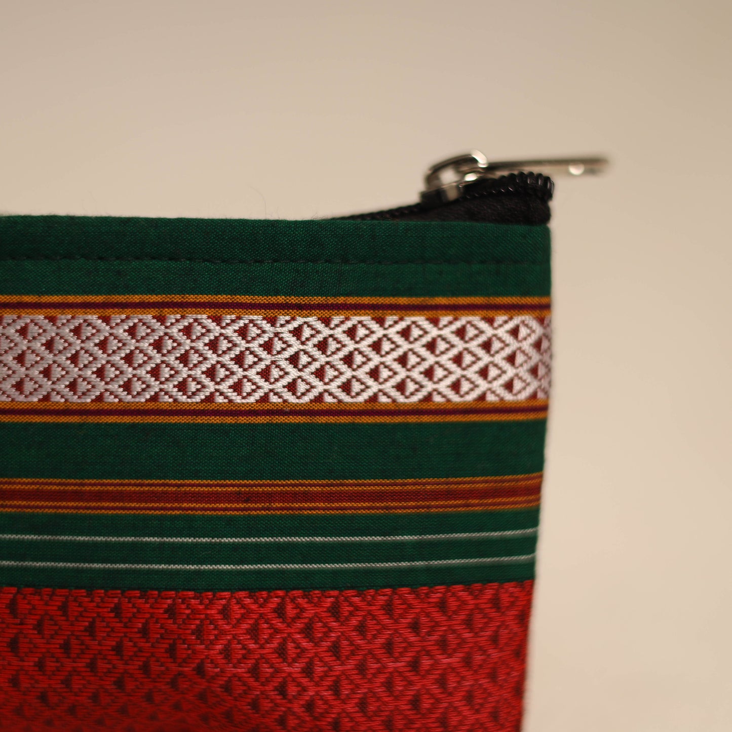 Red Khun Fabric Quilted Coin Pouch